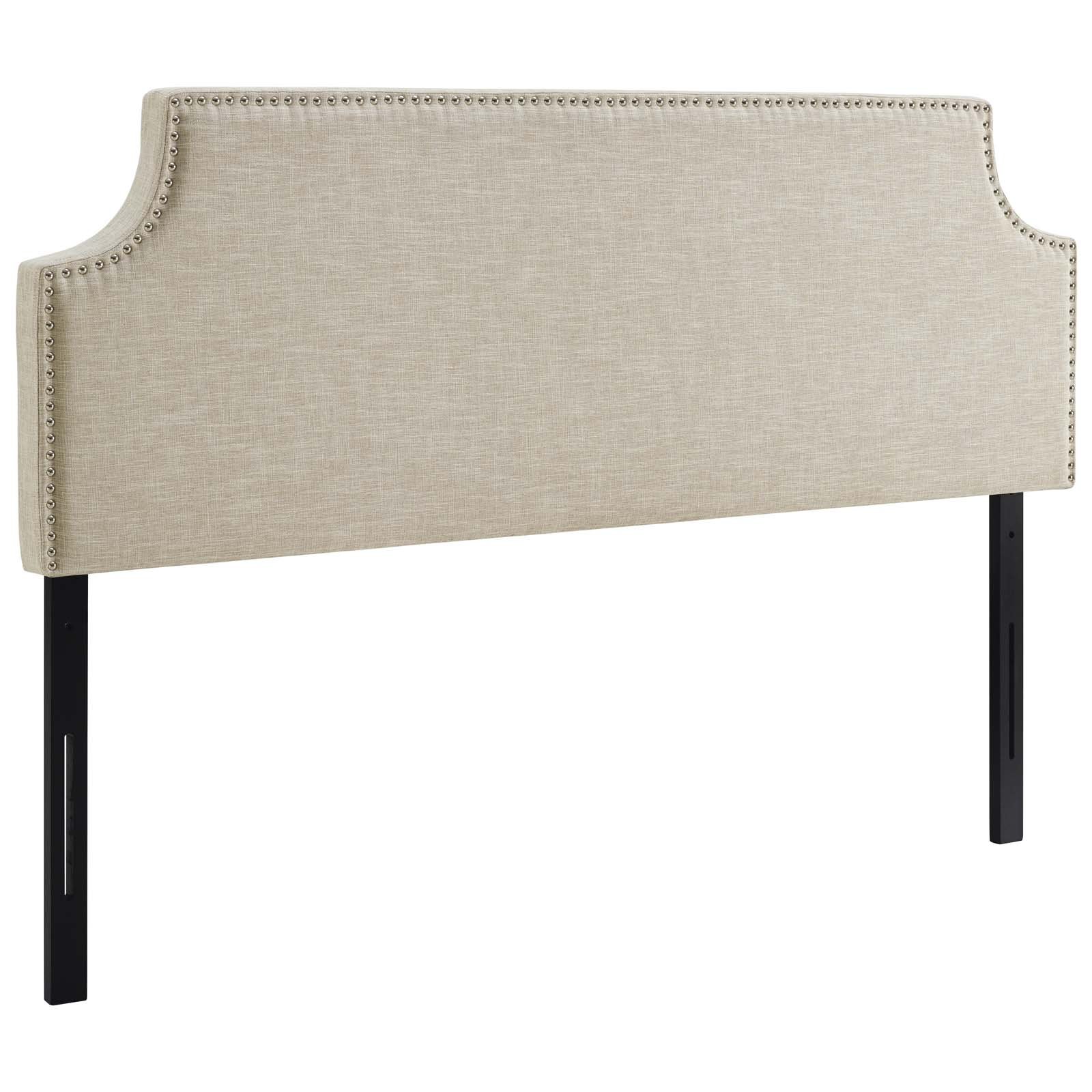 Modway Laura Beige Linen Fabric Upholstered Queen Size Headboard with Nailhead Trim - Elegant Bedroom Decor for Master Bedroom & Guest Room