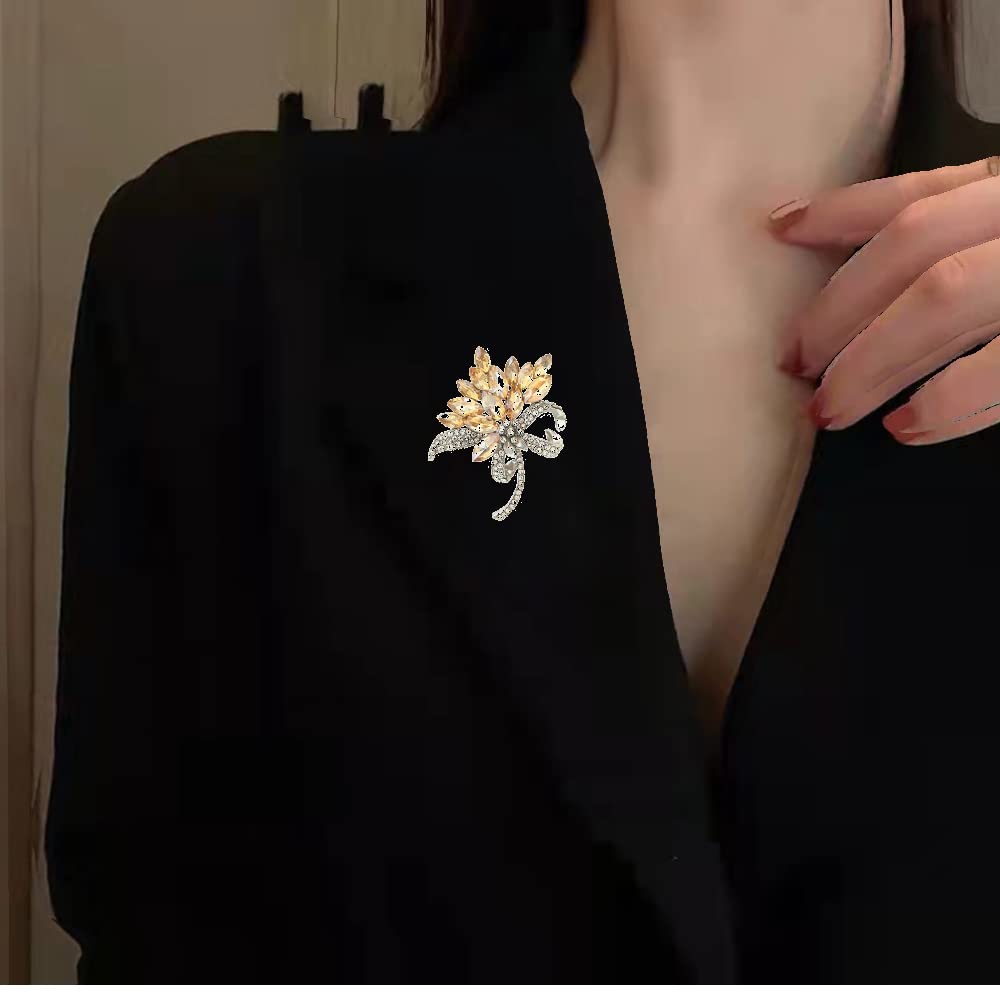Elegant Floral Crystal Rhinestone Brooch for Women - Wedding Bouquet Pin, Fashion Corsage Accessory for Dresses, Coats & Special Occasions | YEFUNLIY