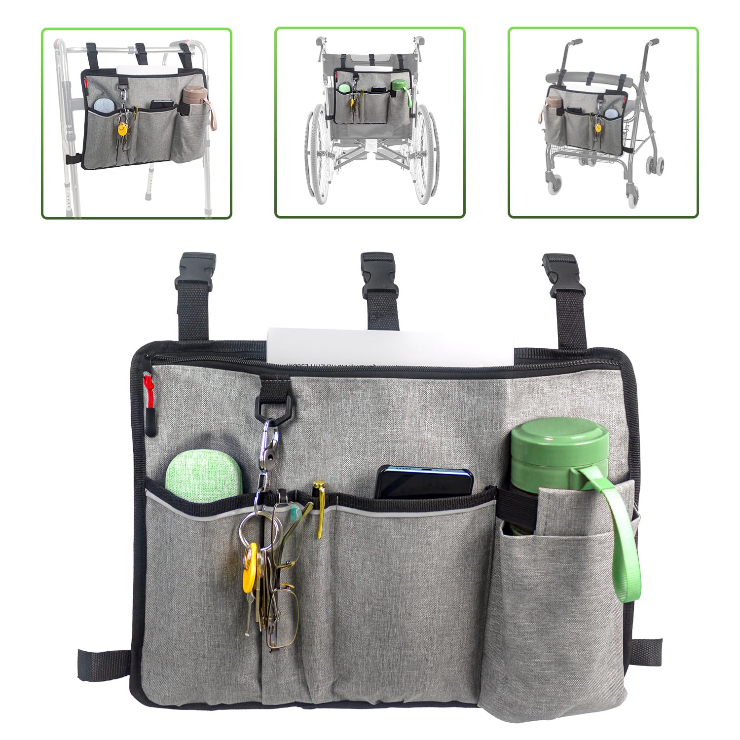 **Walker Basket Bag with Cup Holder - Durable Walker Accessories for Seniors - Fits Folding Walkers, Rollators & Scooters - Perfect for Shopping, Travel & Daily Use**