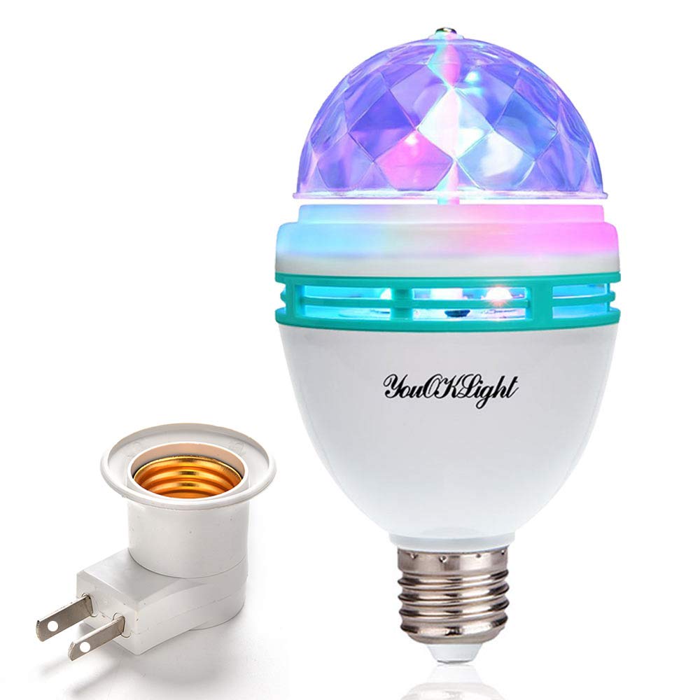 YouOKLight E26 RGB Disco Ball Light Bulb - Rotating LED Strobe Party Light with Magic Color Changing Effects - Perfect for Nightclubs, Bars, Birthday Parties, Karaoke, Halloween & Christmas Decorations