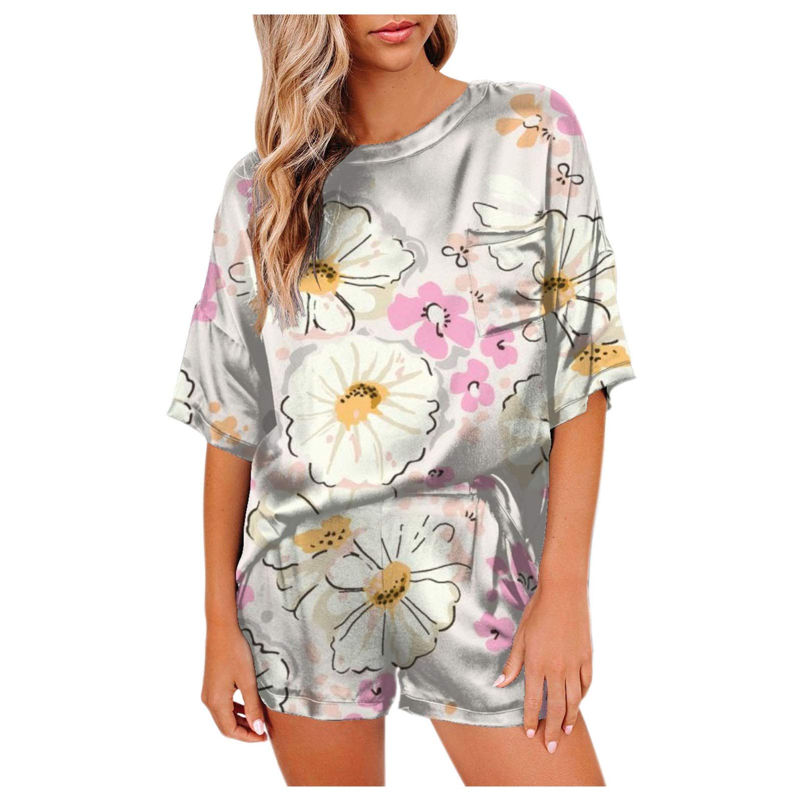 FMCHICO Women's Summer Pajama Set - Short Sleeve & Shorts Sleepwear for Nightwear & Lounge Wear - Perfect for Hot Weather, Sleepovers and Relaxing at Home