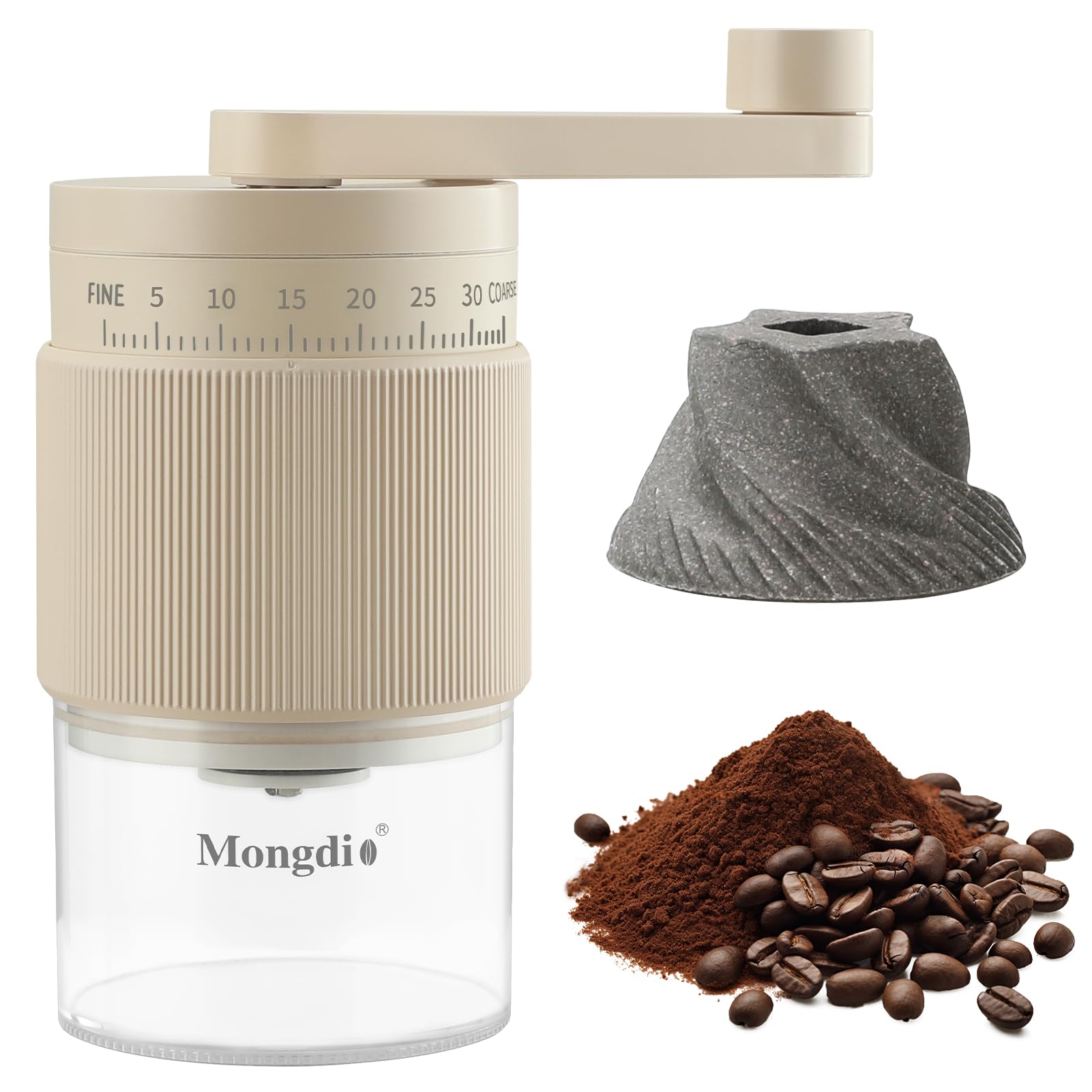 Premium Manual Coffee Grinder - 35 Adjustable Settings, Conical Burr Mill for Espresso, French Press & Cold Brew | Portable Hand Crank Coffee Bean Grinder for Home, Camping & Travel | Durable White Design
