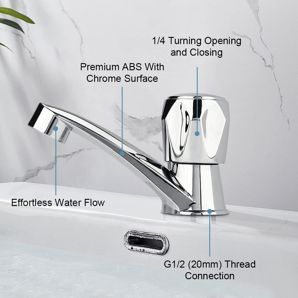 ABS Plastic Single Handle Cold Water Faucet - G1/2 (20mm) Basin Tap for Bathroom Sink, Kitchen, Vanity & Restroom - Durable & Easy Installation for Home & Commercial Use