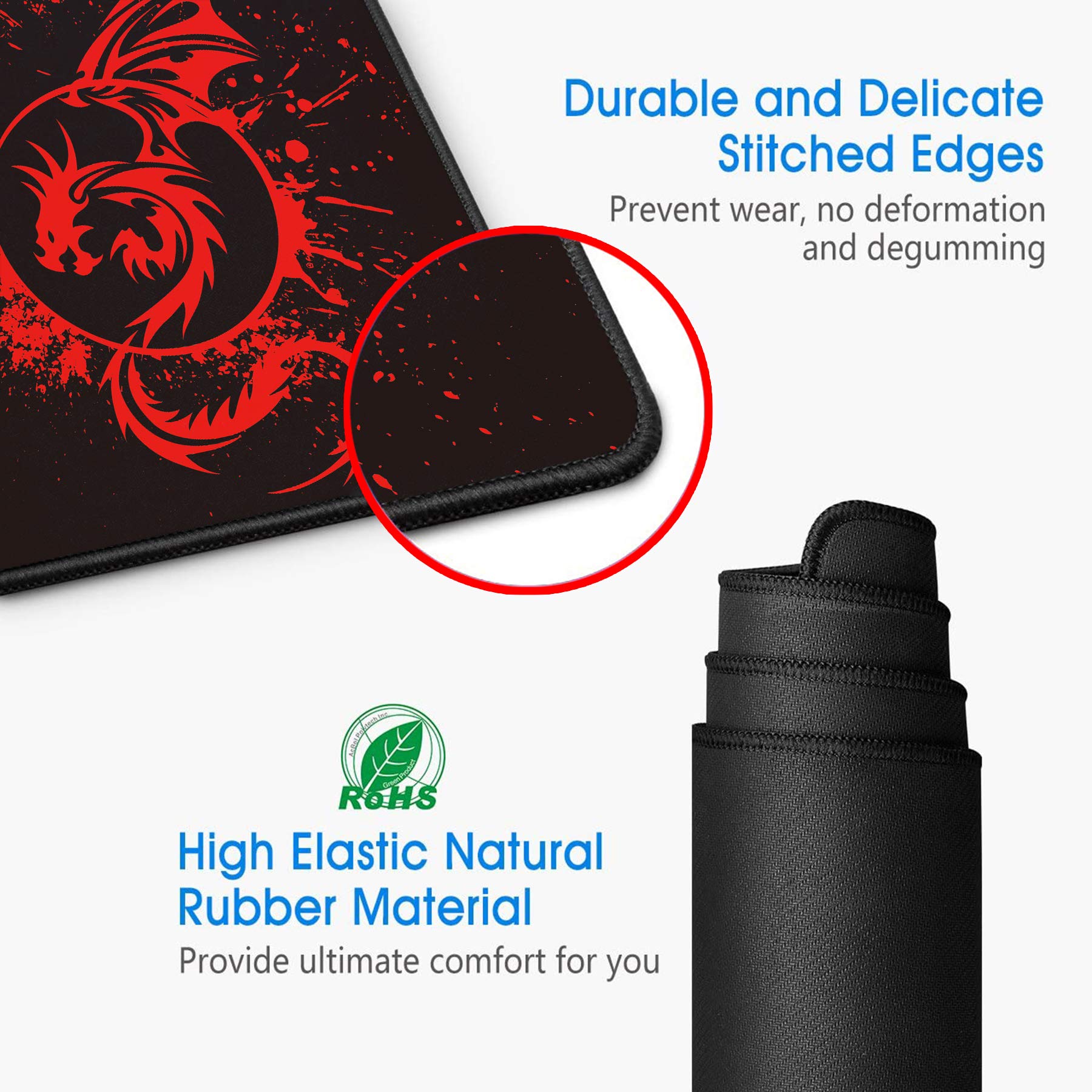 Large Gaming Mouse Pad with Dragon Design - Non-Slip RGB Extended Mouse Mat for PC, Laptop & Office Use - Perfect for Gamers, Programmers & Graphic Designers (A-Red)