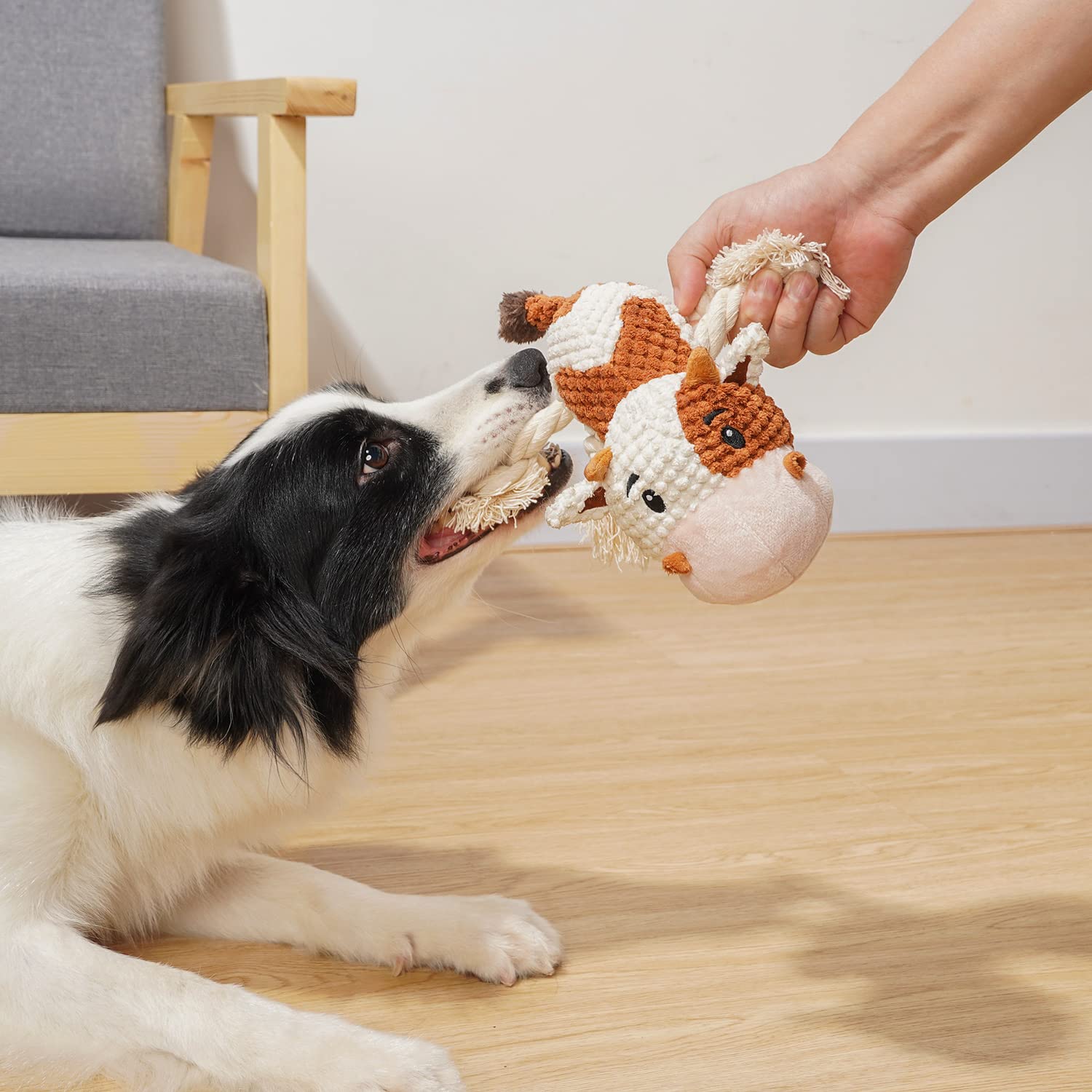 Durable Plush Dog Toys for Large Breeds - Squeaky & Crinkle Paper Chew Toys for Puppies, Small, Medium & Big Dogs (Cow Design) - Perfect for Indoor Play, Training & Teething Relief