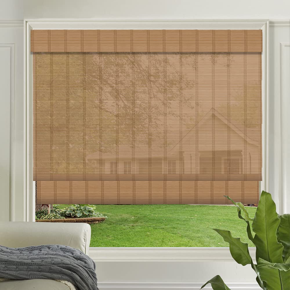 Letau Cordless Bamboo Roman Shades - Light Filtering Wood Window Blinds for Home, Kitchen & Office - Natural Pattern 11 - Perfect for Privacy & Sun Protection in Living Rooms, Bedrooms & Workspaces