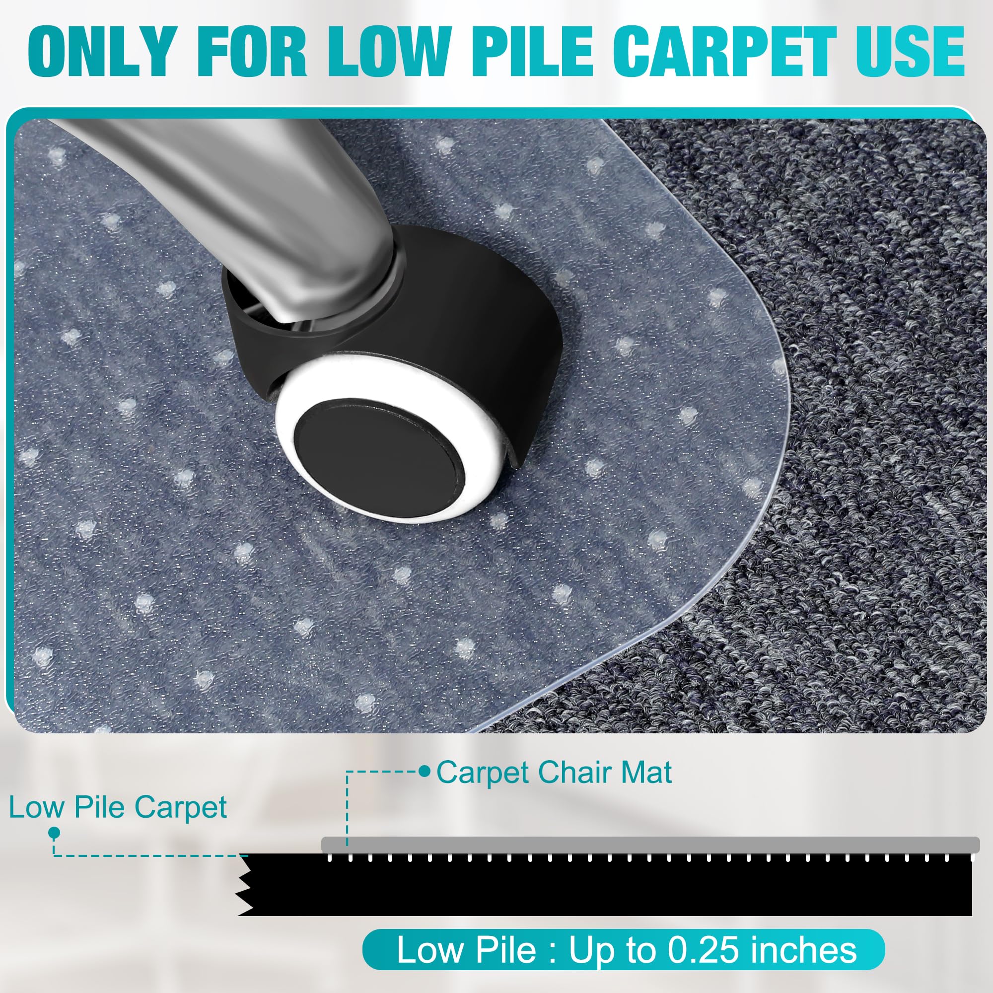 LeapYouth Clear Office Chair Mat for Carpets - Thick & Sturdy Desk Floor Protector for Low, Flat & No Pile Carpeted Floors - 48