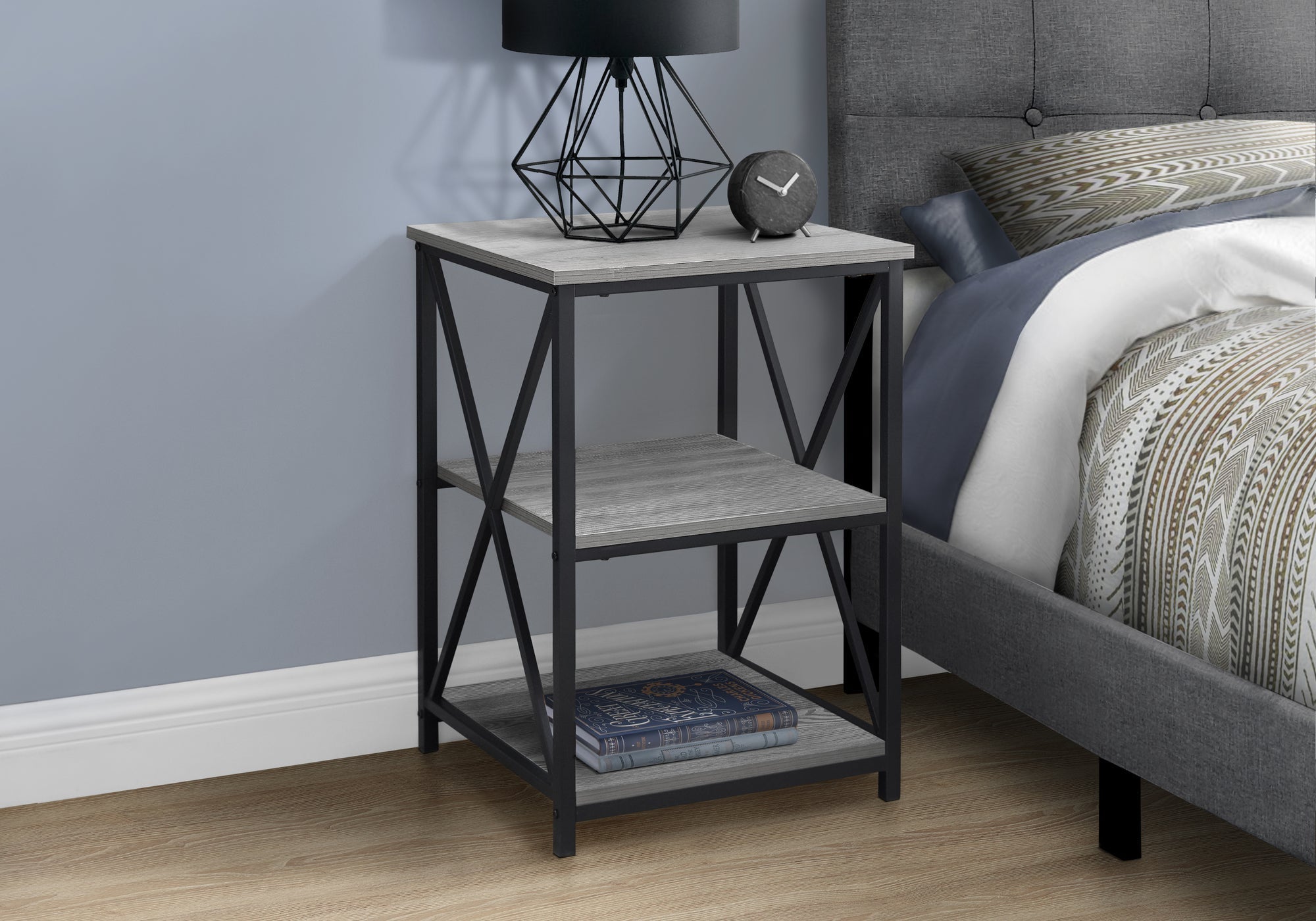 Modern Accent Table - 26 Inch Height in Grey & Black Metal Finish - Perfect for Living Room, Bedroom, or Entryway Decor