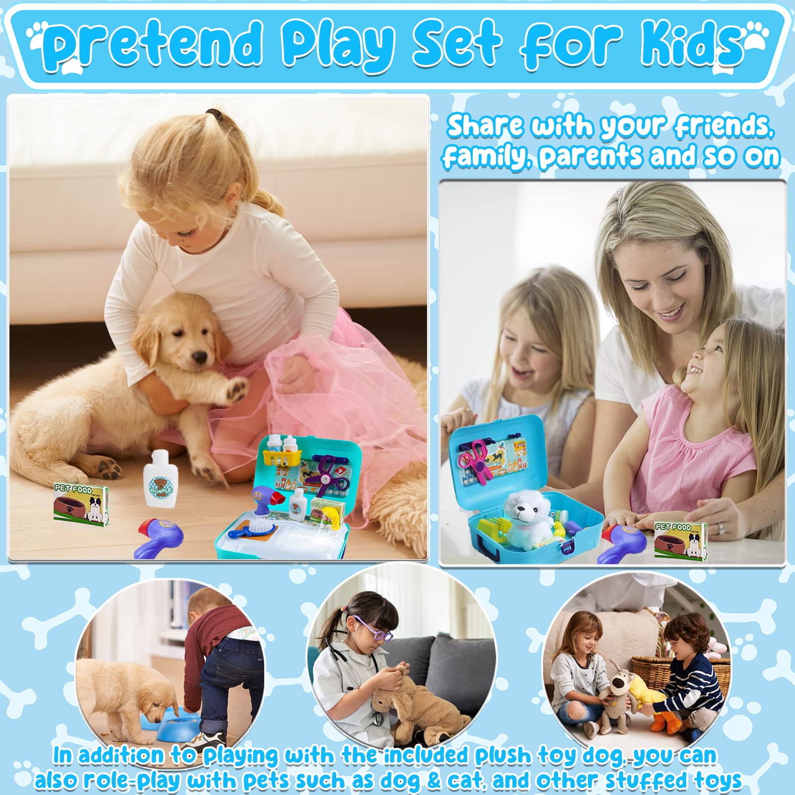 16-Piece Pet Vet Doctor Kit for Kids - Pretend Play Dog Grooming & Care Toy Set for Animal Lovers | Perfect for Role Play, Birthday Gifts & Educational Fun