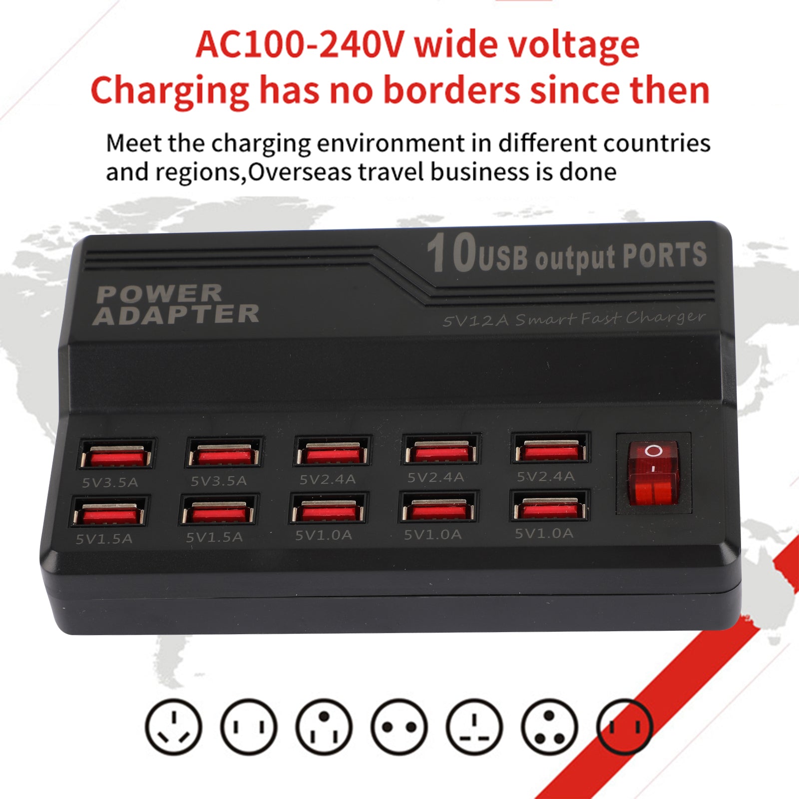 10-Port USB Desktop Charger 5V/12A Fast Charging Station with Multi Hub Dock - AU Plug | Perfect for Home, Office & Travel Charging Multiple Devices Simultaneously