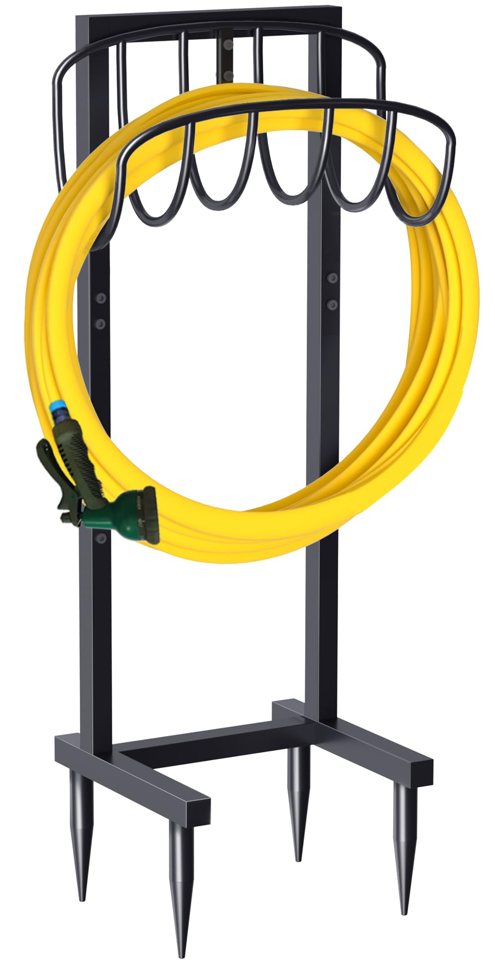 Heavy Duty Freestanding Metal Garden Hose Holder with 4 Ground Spikes - 150ft Hose Reel Stand Organizer for Lawn, Yard & Outdoor Watering - Durable Black Storage Rack (Perfect for Backyard, Garden, Patio & Garage Storage)