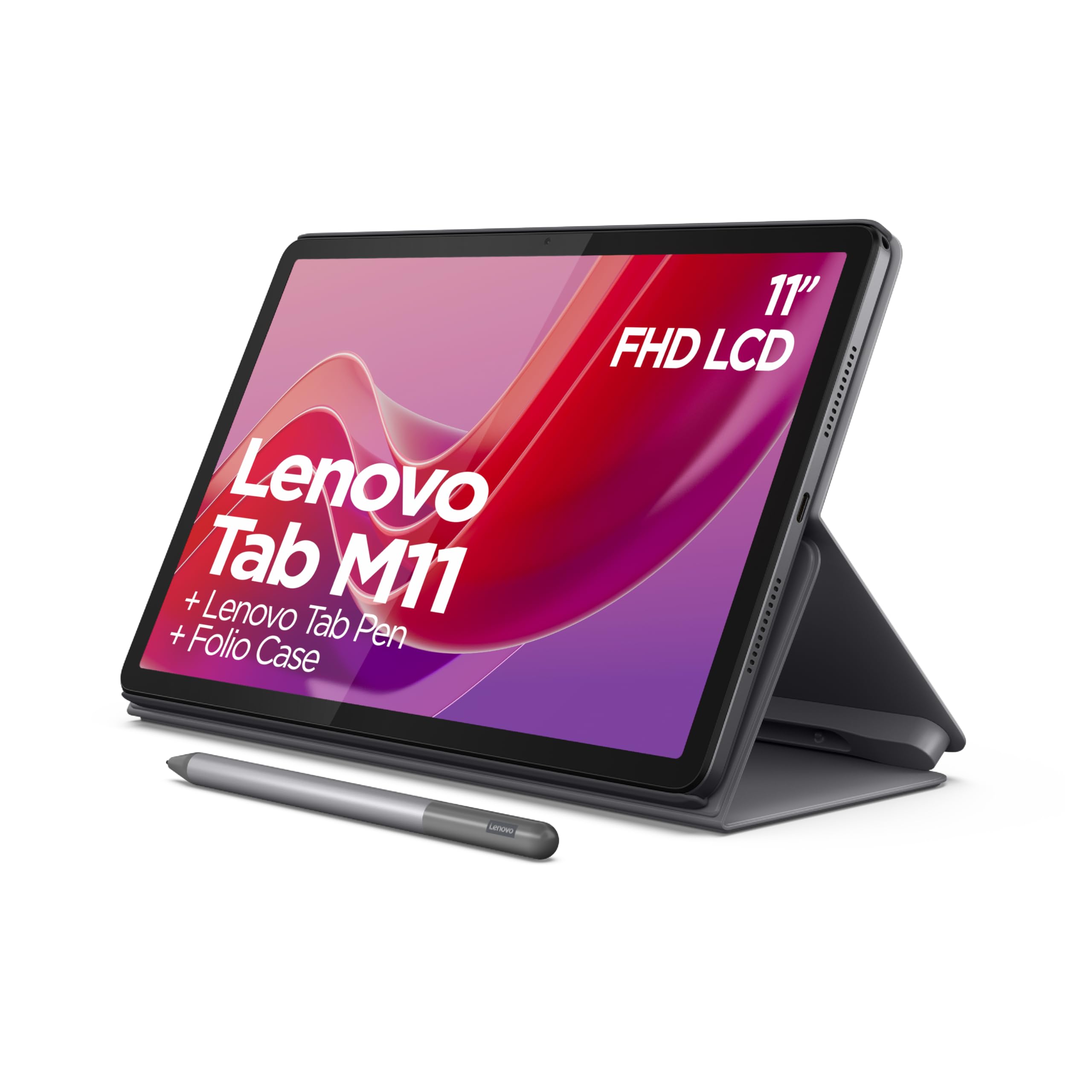 Lenovo Tab M11 11-inch Android Tablet - Full HD 1200p Display, 128GB Storage, 4GB RAM, WiFi, Includes Lenovo Tab Pen & Folio Case (Luna Grey) - Perfect for Work, Study, and Entertainment On The Go