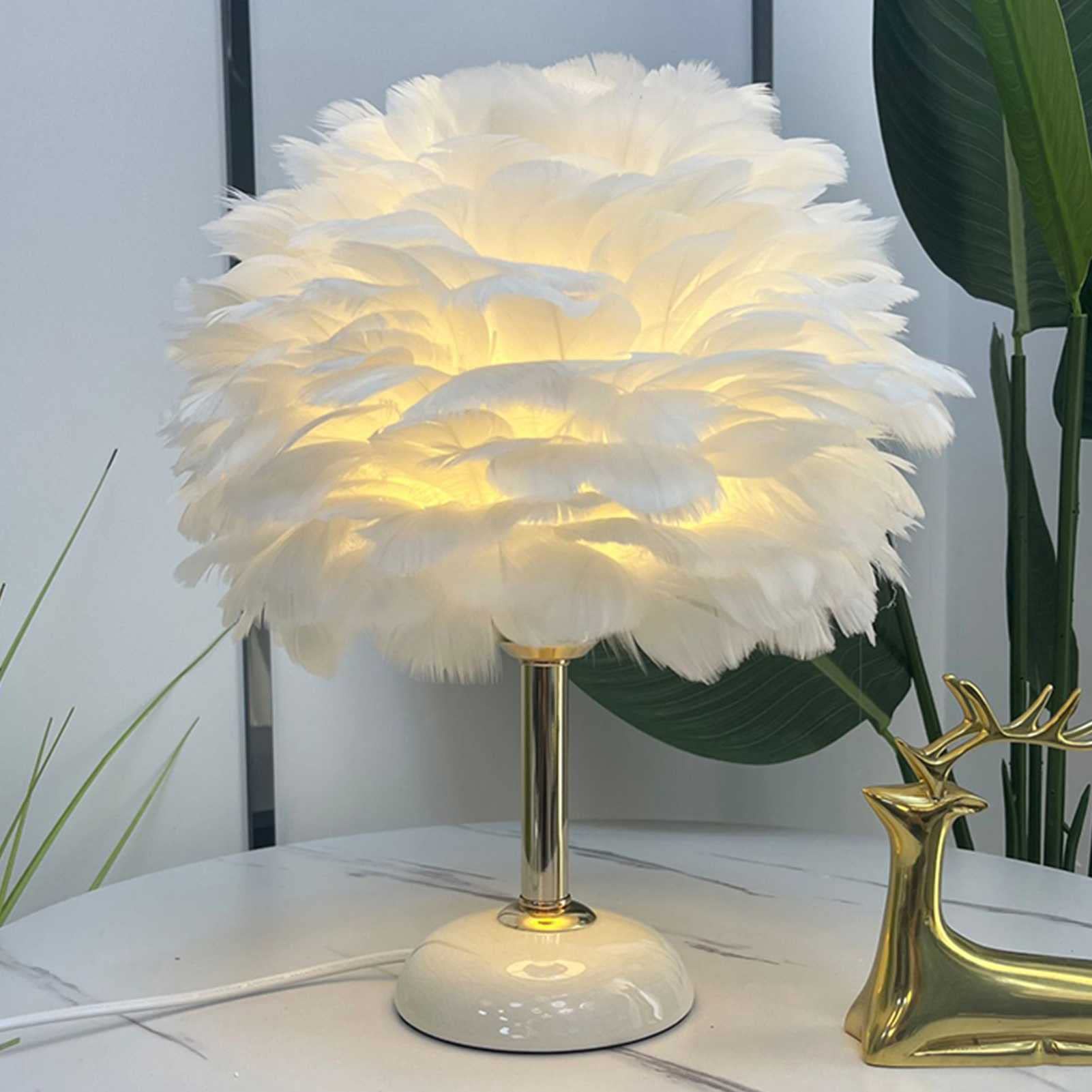 Nordic Feather Shade LED Desk Lamp - Dimmable Modern Table Lamp with 3-Light Settings, Bedside Nightstand Lamp for Bedroom, Living Room, Wedding Decor | Perfect for Reading, Working & Creating Cozy Ambiance