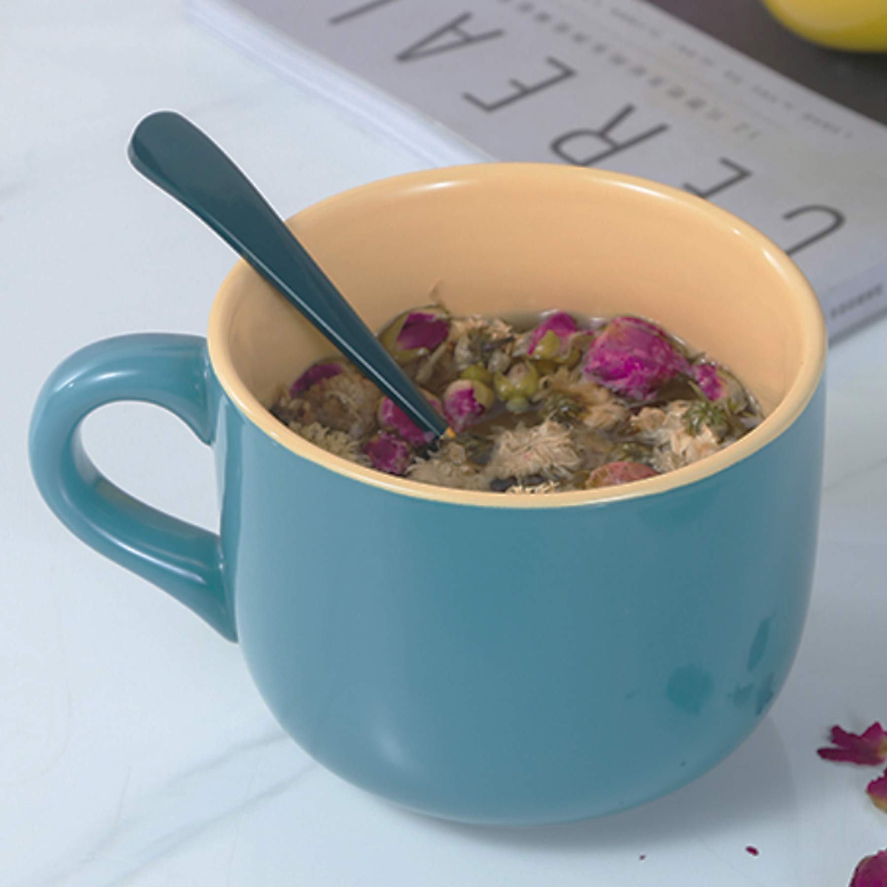 **TeenFighter 23oz Large Porcelain Oatmeal Mug - Wide Coffee Cup, Soup Bowl & Breakfast Mug, Microwave & Dishwasher Safe Ceramic Mug for Milk, Tea, Ice Cream - Perfect for Home, Office & Gifts**