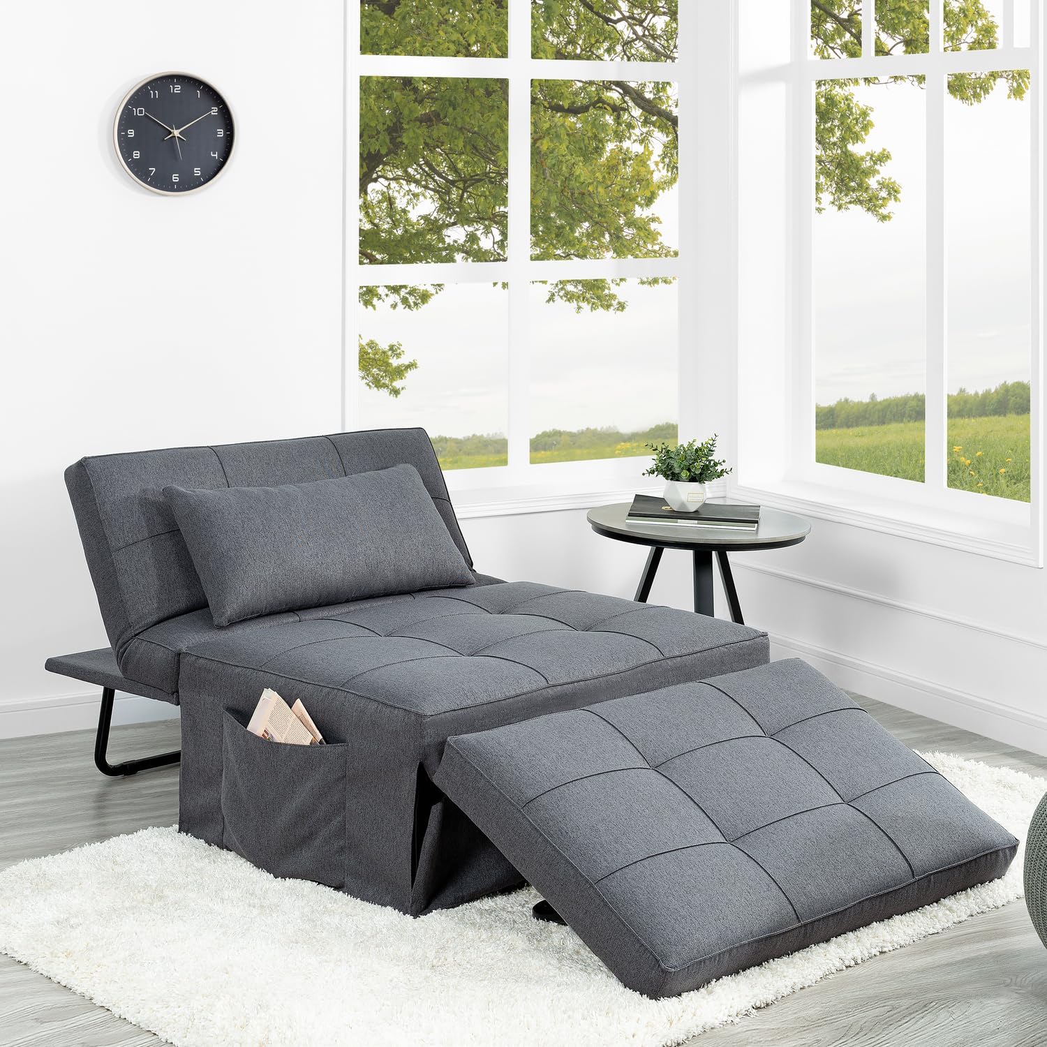 4-in-1 Convertible Sleeper Chair Bed with Adjustable Backrest - Breathable Linen Ottoman Sofa Bed for Living Room, Guest Room & Small Spaces - Modern Multi-Functional Furniture (Gray) - Perfect for Lounging, Napping & Overnight Guests