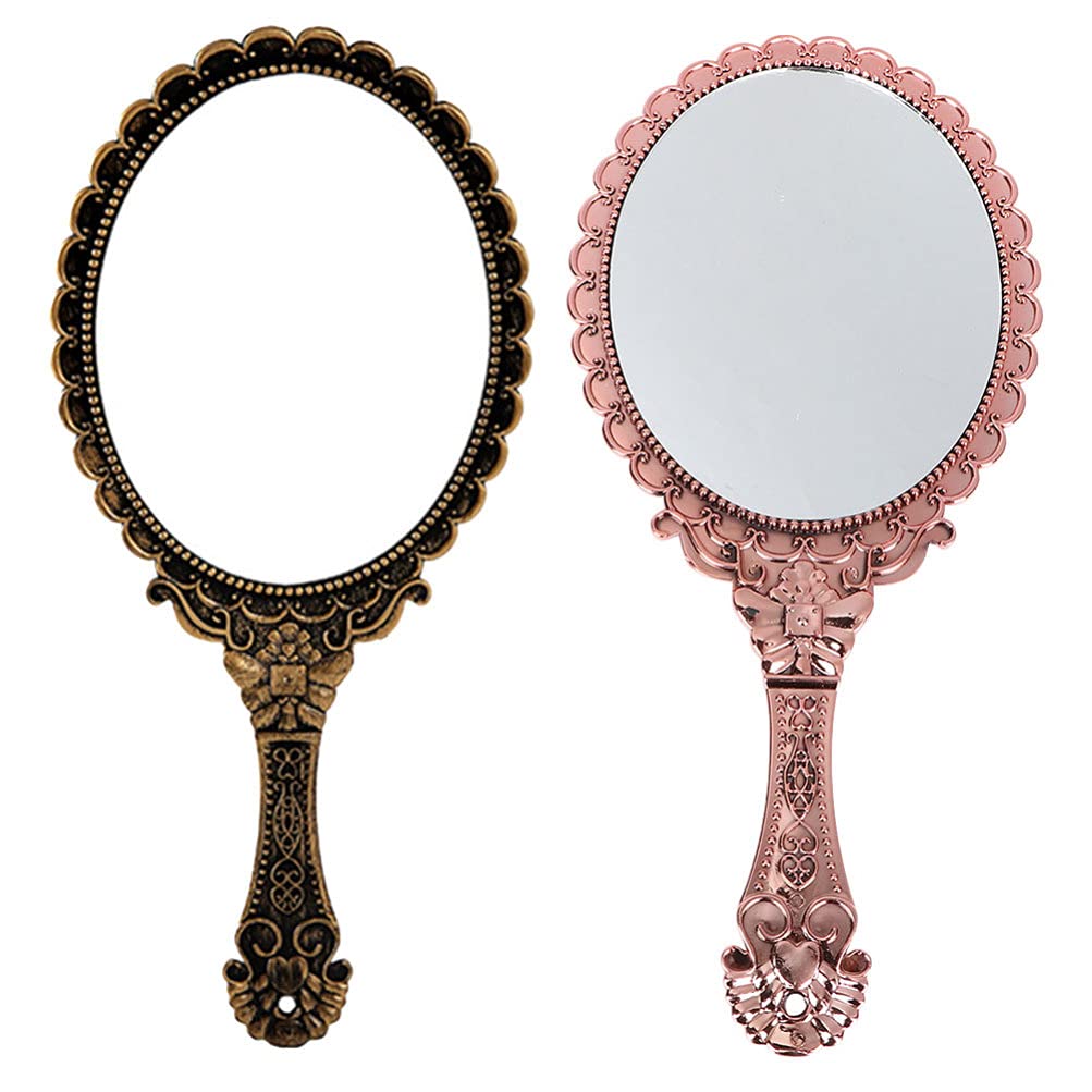 Vintage Rose Handheld Makeup Mirror with Handle - 2 Pack Portable Cosmetic Mirror for Travel, Vanity & Skin Care - Perfect for Home, Salon & On-the-Go Touch Ups