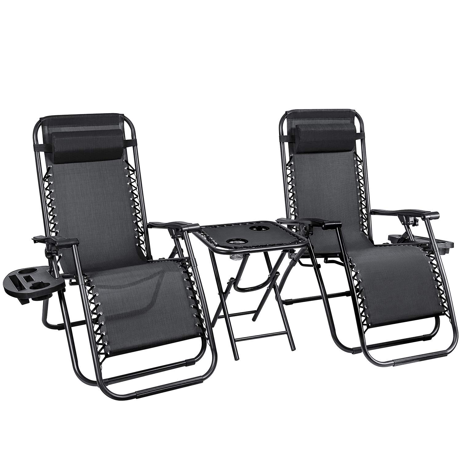 Homall 3-Piece Zero Gravity Lounge Chair Set with Side Table - Patio Folding Recliner, Outdoor Chaise Lounge Chairs for Backyard, Poolside & Camping (Black)