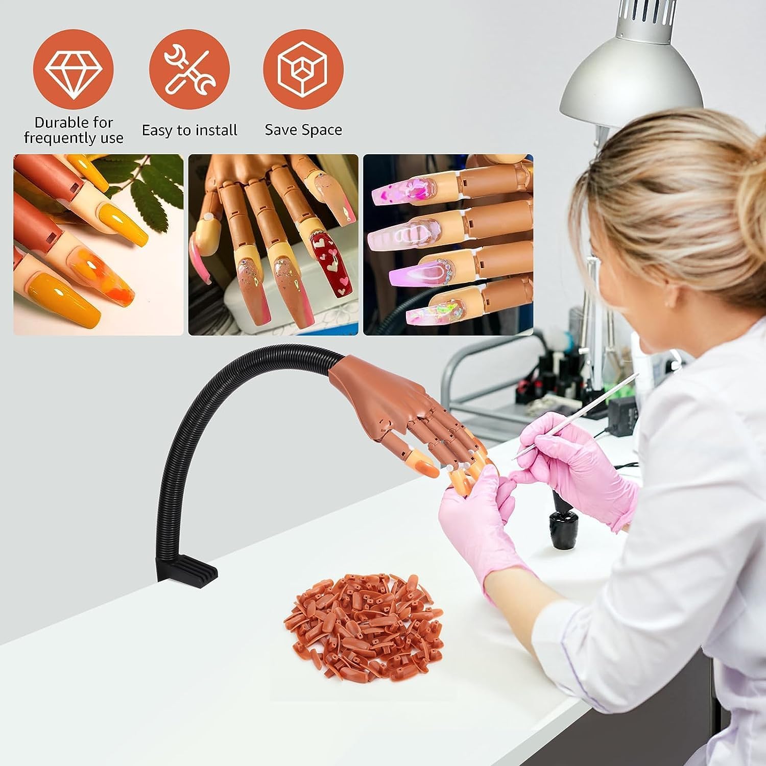 D.B.Z.® 100 Pcs Flexible Nail Practice Hand for Acrylic Nails - Professional Adjustable Training Hand for Nail Art, DIY Manicure & False Nail Application - Perfect for Salon, Home Practice & Nail Technician Training