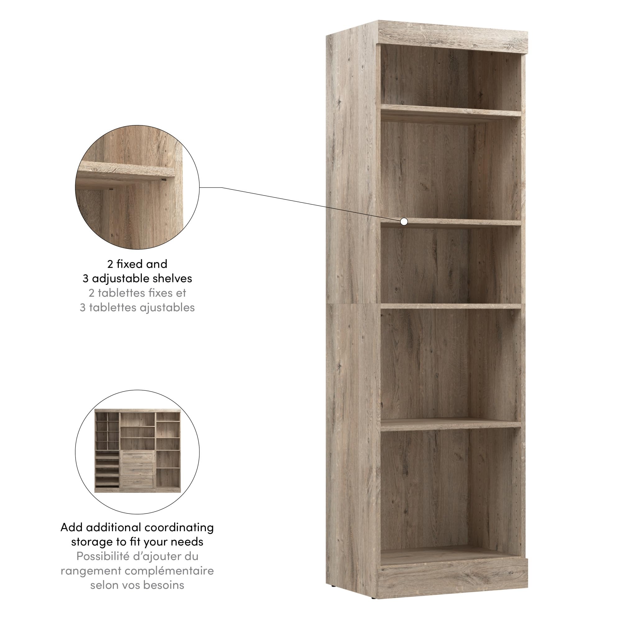 Bestar 25-inch Closet Organizer System - Walk-in Closet Storage Solution for Bedroom, Entryway & Pur Collection | Modern Rustic Brown Design | Perfect for Small Spaces & Home Organization