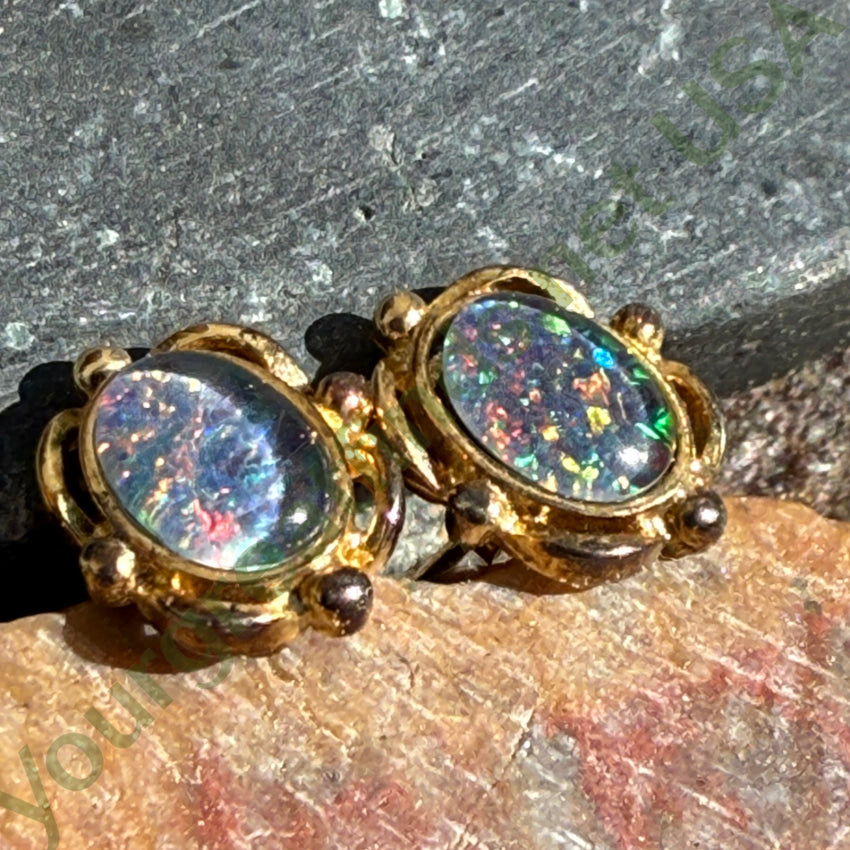 Gold Over Sterling Silver Opal Earrings - Pierced Post Studs for Women | Elegant Gift for Birthday, Anniversary & Special Occasions