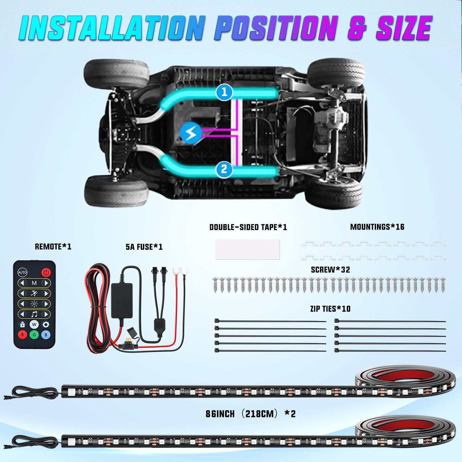4Pcs LED Golf Cart Underglow Light Kit - Compatible with EZGO, Yamaha, Club Car | Waterproof, Multi-Color Lighting for Night Rides, Car Shows & Off-Road Adventures
