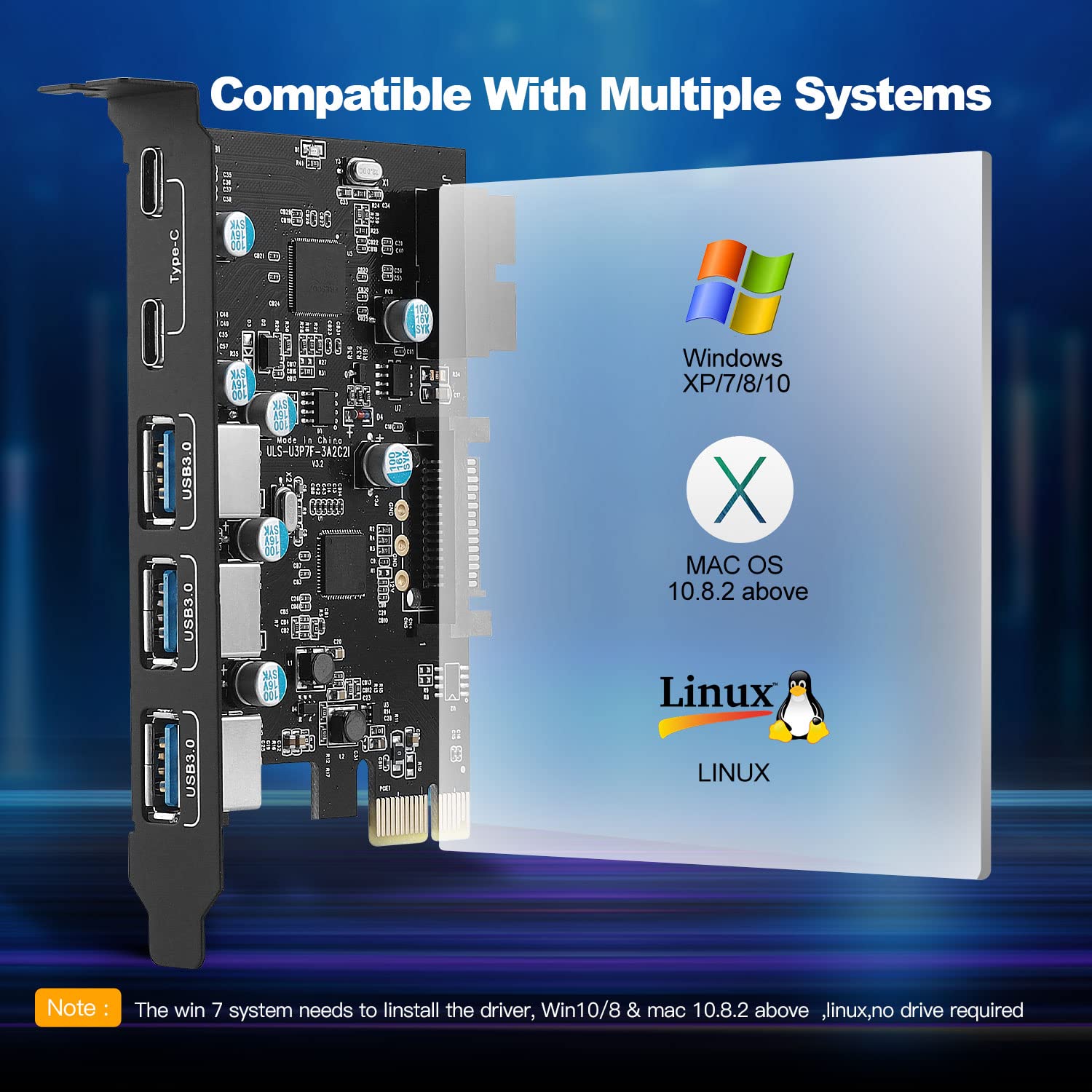PCI-E to USB 3.0 Expansion Card (5Gbps) with 5 Ports for PC Desktop - Upgrade Your Workstation Connectivity