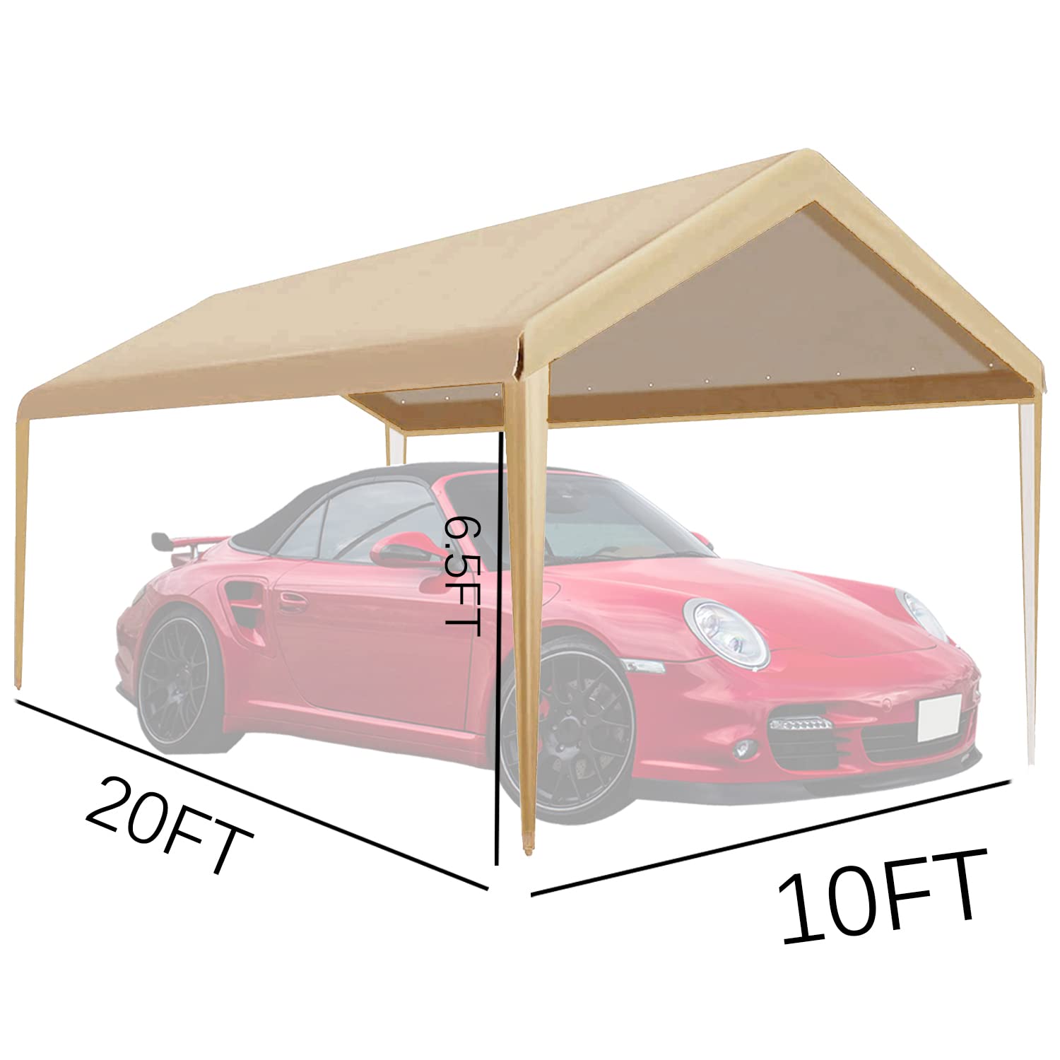 10x20 ft Beige Carport Replacement Canopy - UV Protection & Waterproof Cover for Boats, Parties, Weddings, Gardens & Outdoor Camping - Top Only (Frame Not Included) - Perfect for Outdoor Events, Vehicle Shelter & Backyard Protection
