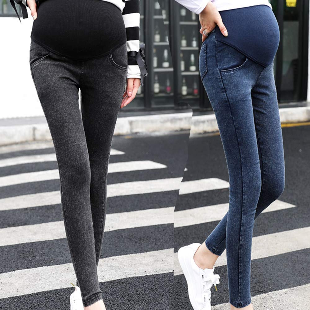 **Stylish Maternity Jeans for Women - High Waisted Over The Bump Ripped Skinny Denim Pants, Stretchy & Comfortable Slim Leggings in Dark Blue | Perfect for Pregnancy, Work, and Casual Outfits**