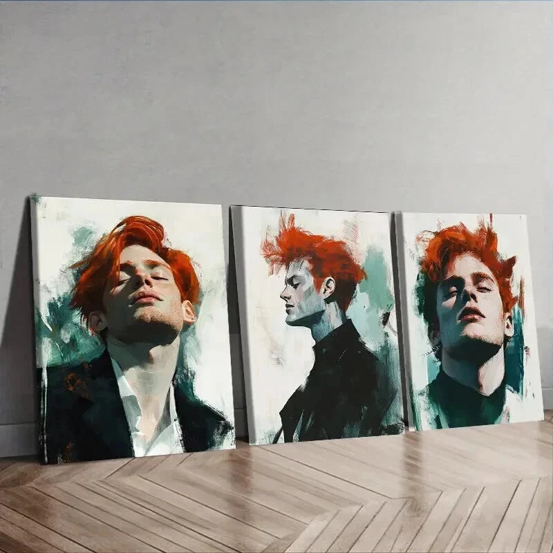 3-Piece Red Haired Man Wall Art Set - Framed Canvas Prints 50x70cm (20x28in) | High Quality Australian Made Home Decor | Perfect for Living Room, Bedroom & Office Decorations