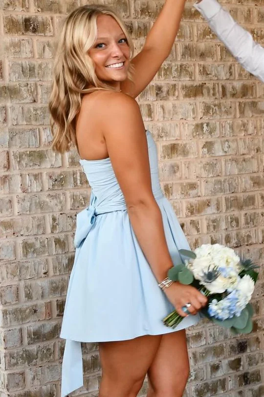 Elegant Blue A-Line Strapless Sleeveless Short Homecoming Dress J6966 - Perfect for Prom, Party, and Special Occasions