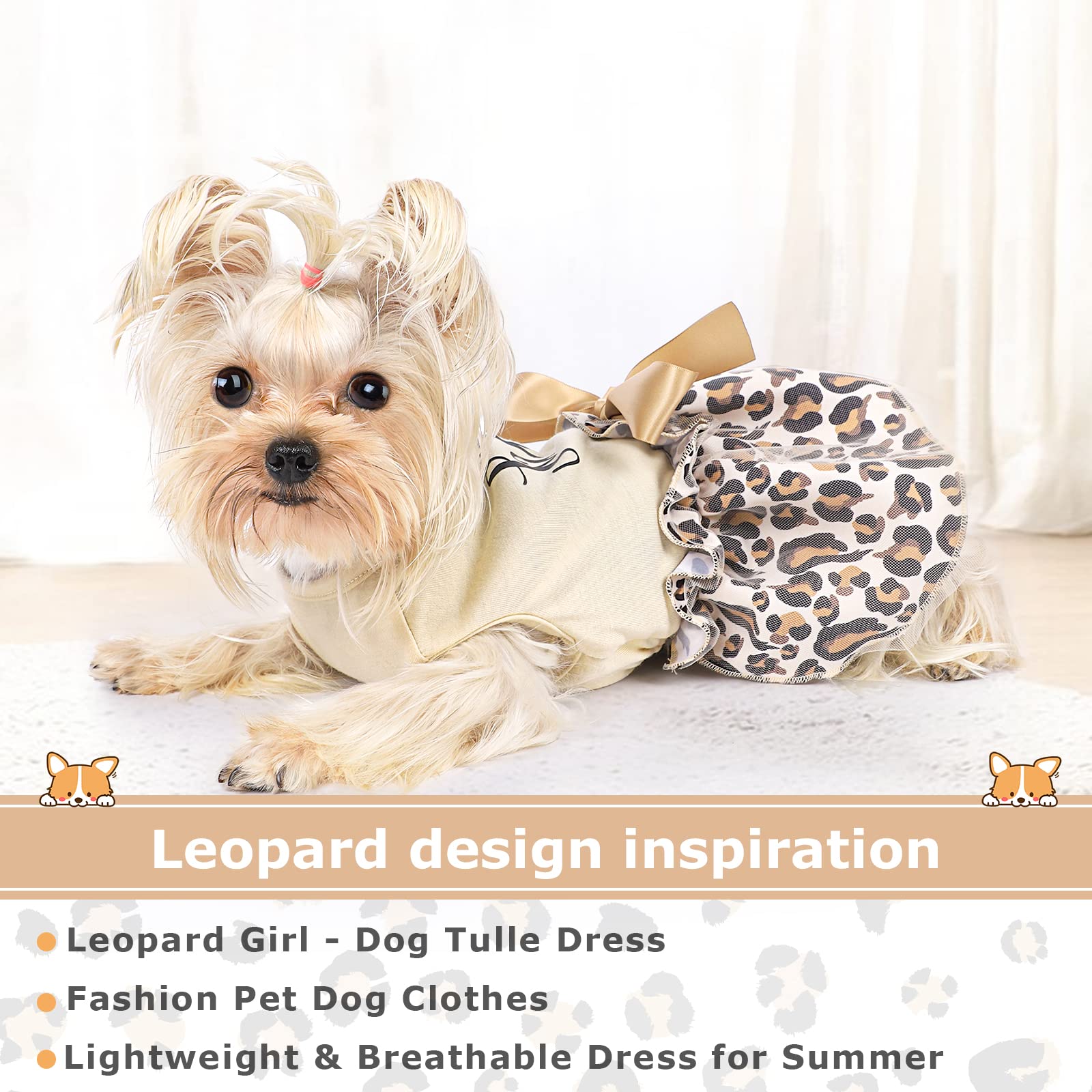 Cute Dog Dresses for Small Dogs & Puppies - Summer Tulle Pet Outfits for Girls, Leopard Print Cat & Dog Apparel | Perfect for Parties, Photos & Daily Wear