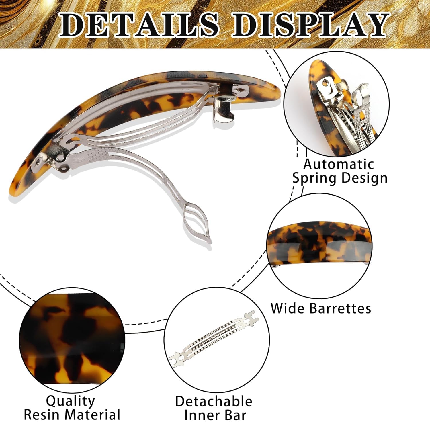 ADORNISH Oval 4-Piece French Hair Barrettes Set - Tortoise Shell Interlocking Hair Clips for Women & Girls - Curved Oval Styling Hair Accessories for School, Work, Weddings & Everyday Wear