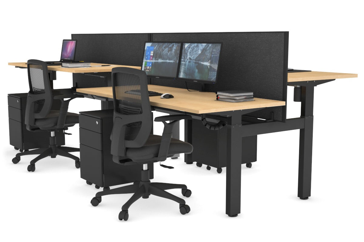 Adjustable 4-Person H Bench Workstation with Black Frame - 1600L x 700W - Perfect for Office, Workshop, or Collaborative Workspaces