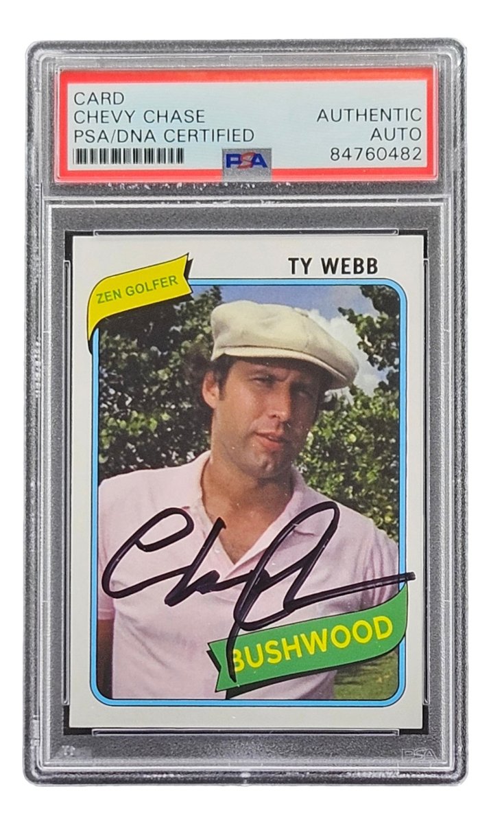 Chevy Chase Autographed Caddyshack Ty Webb Trading Card - PSA/DNA Certified - Perfect for Movie Memorabilia Collectors & Golf Fans