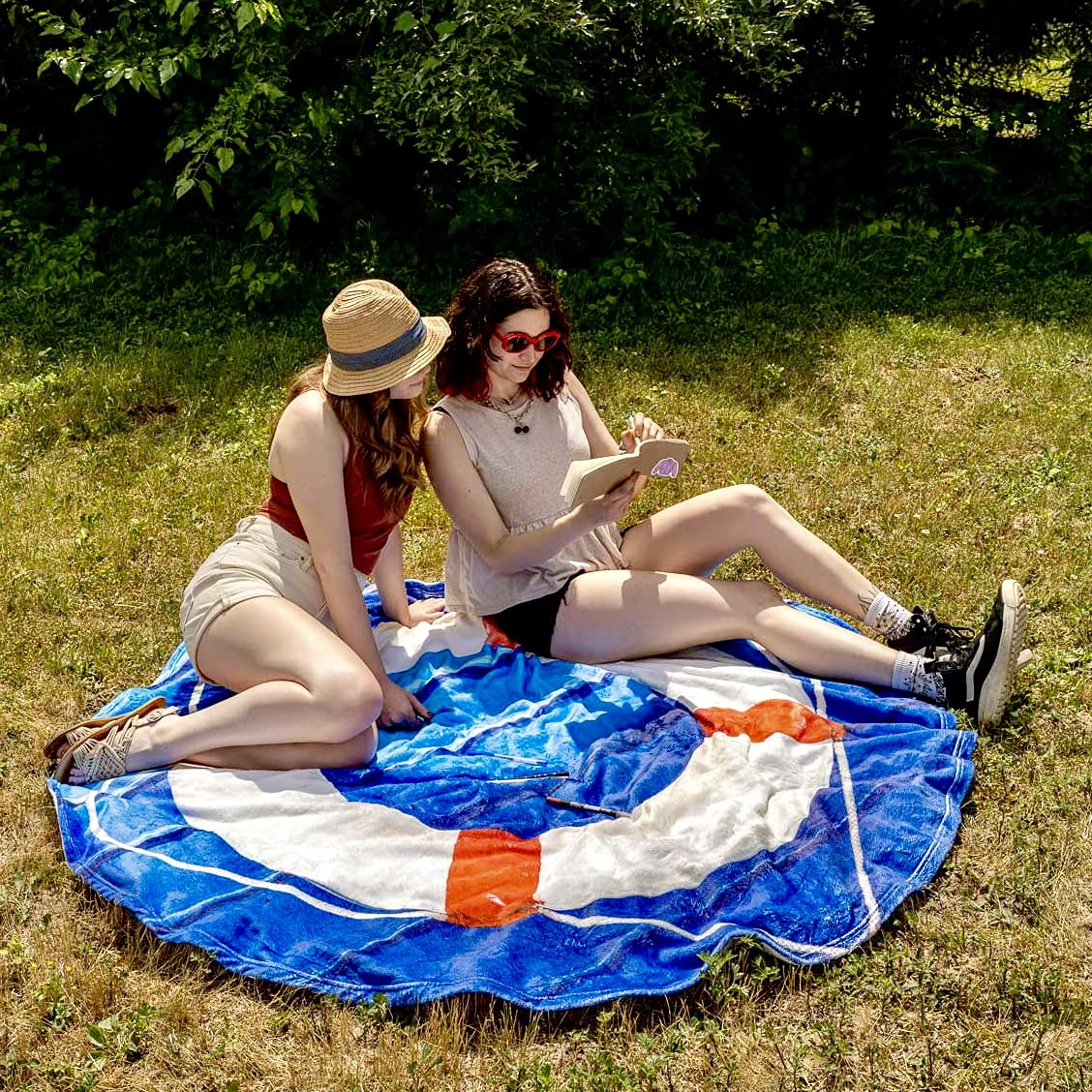 68 Inch Round Microfiber Flannel Blanket - Ultra Soft & Cozy Life Preserver Design for Boys, Girls, Men & Women - Perfect for Indoor Lounging, Outdoor Picnics, Camping and Family Snuggle Time