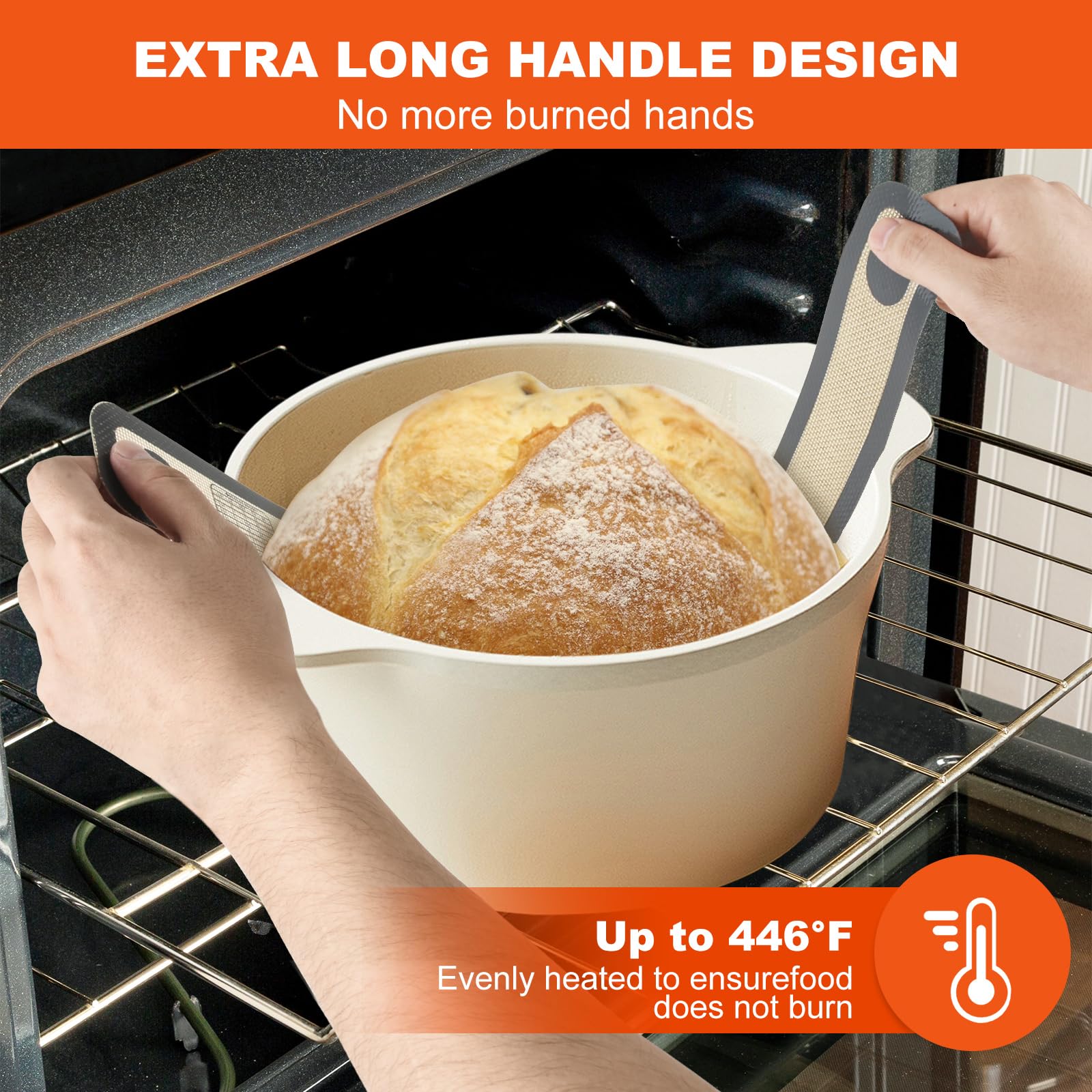 Non-Stick Silicone Bread Sling for Dutch Oven - 2 Pack Reusable Baking Mat with Long Handles, Easy Clean & Transfer Sourdough Bread - Perfect for Artisan Bread Baking, Homemade Loaves & Oven to Table Serving