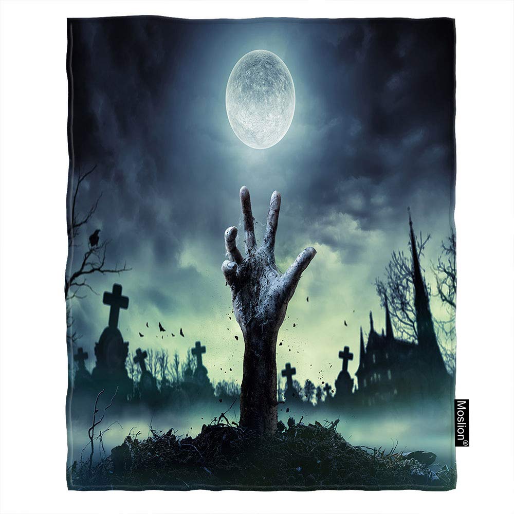 Halloween Throw Blanket - Zombie Hand Grave Skull Dia De Los Muertos Design - King Size Flannel Blanket 60x80 Inch - Soft Cozy Blanket for Couch, Bed, Sofa - Perfect for Women, Men, Halloween Decor & Gift