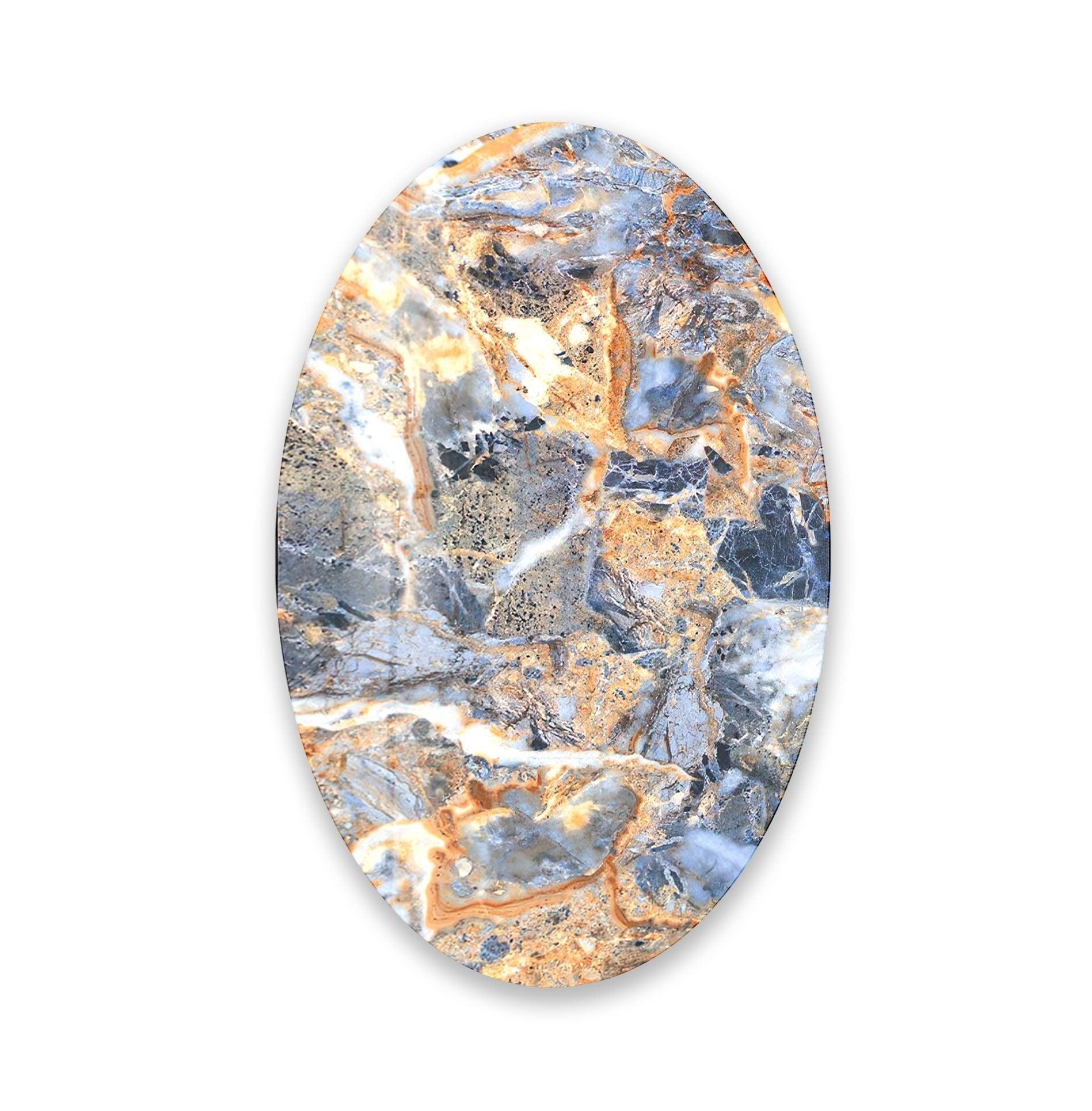 Handcrafted Asymmetric Oval Orange & Blue Marble Glass Wall Art - Modern Abstract Home Decor for Living Room, Bedroom & Office