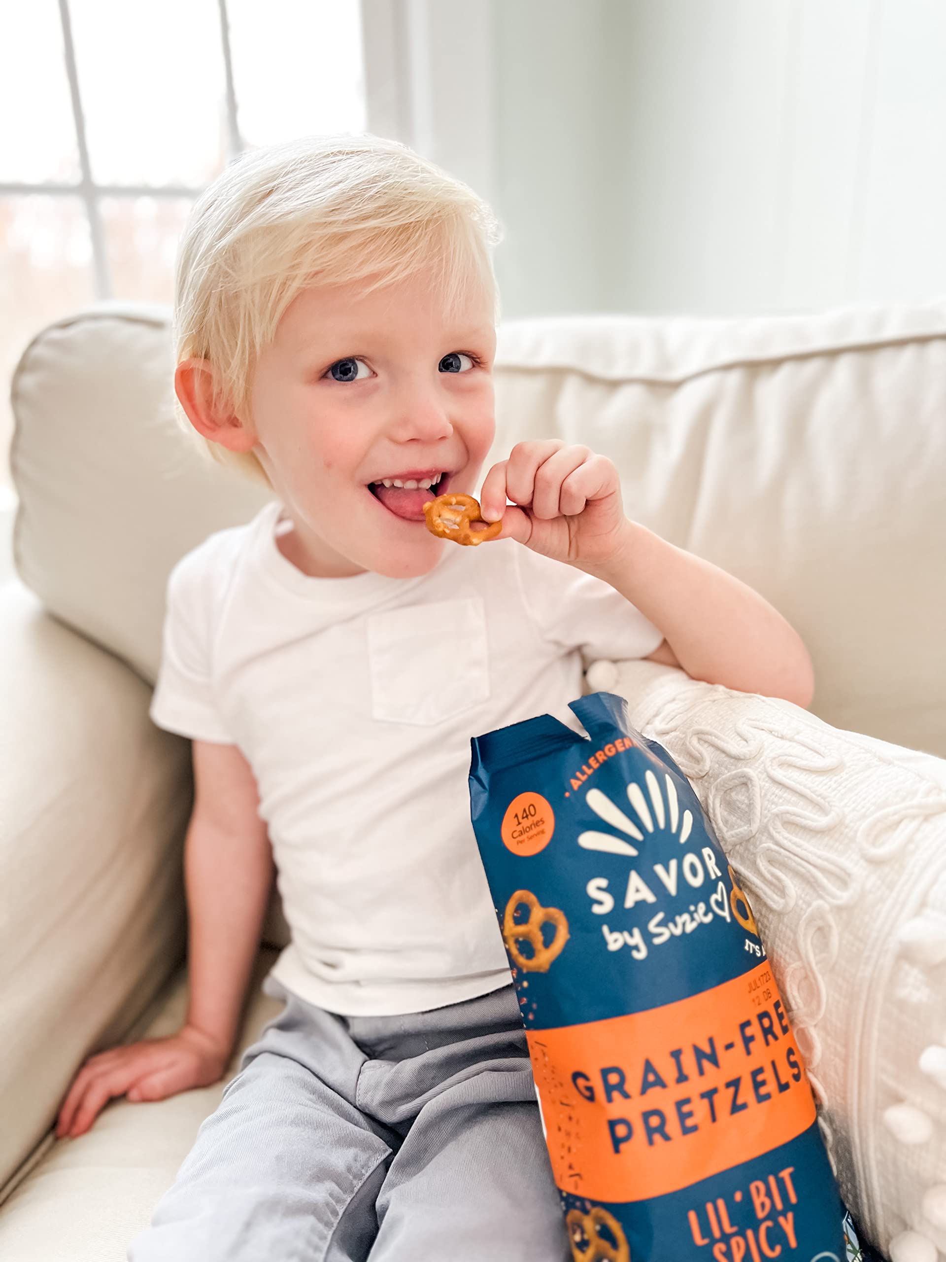 Gluten-Free Pretzel Twists - Grain Free, Nut Free, Non-GMO Vegan, Paleo Snacks | Sugar Free, Spicy Flavor | 6-Pack by Savor by Suzie | Perfect for Keto Diet, Healthy On-the-Go Snacking & Party Treats