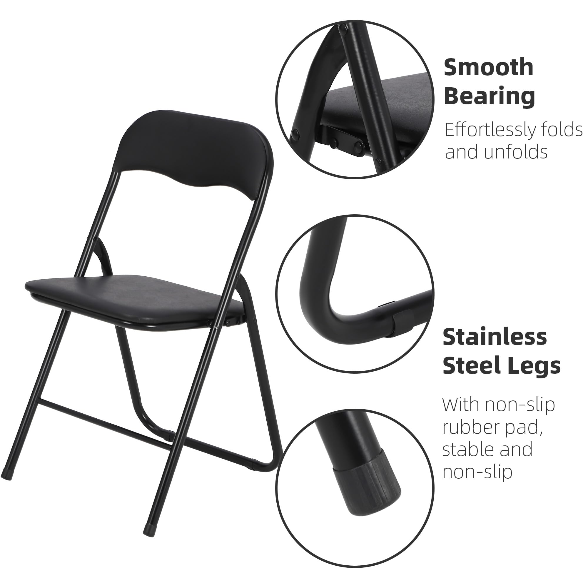 **Black Metal Folding Chairs with Padded Seats & Non-Slip Feet – Set of 8 – Stackable Conference, Office, Party & Poker Chairs for Home, Reception & Events**