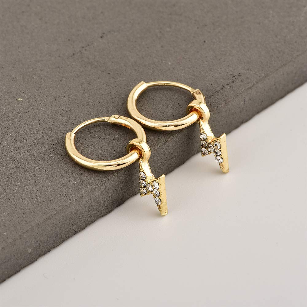 Trendy Small Gold Hoop Earrings with Crystal Lightning Bolt, Star, Cross, Spike & Butterfly Charms - Punk Jewelry for Women | Perfect Gift for Parties, Concerts & Everyday Wear
