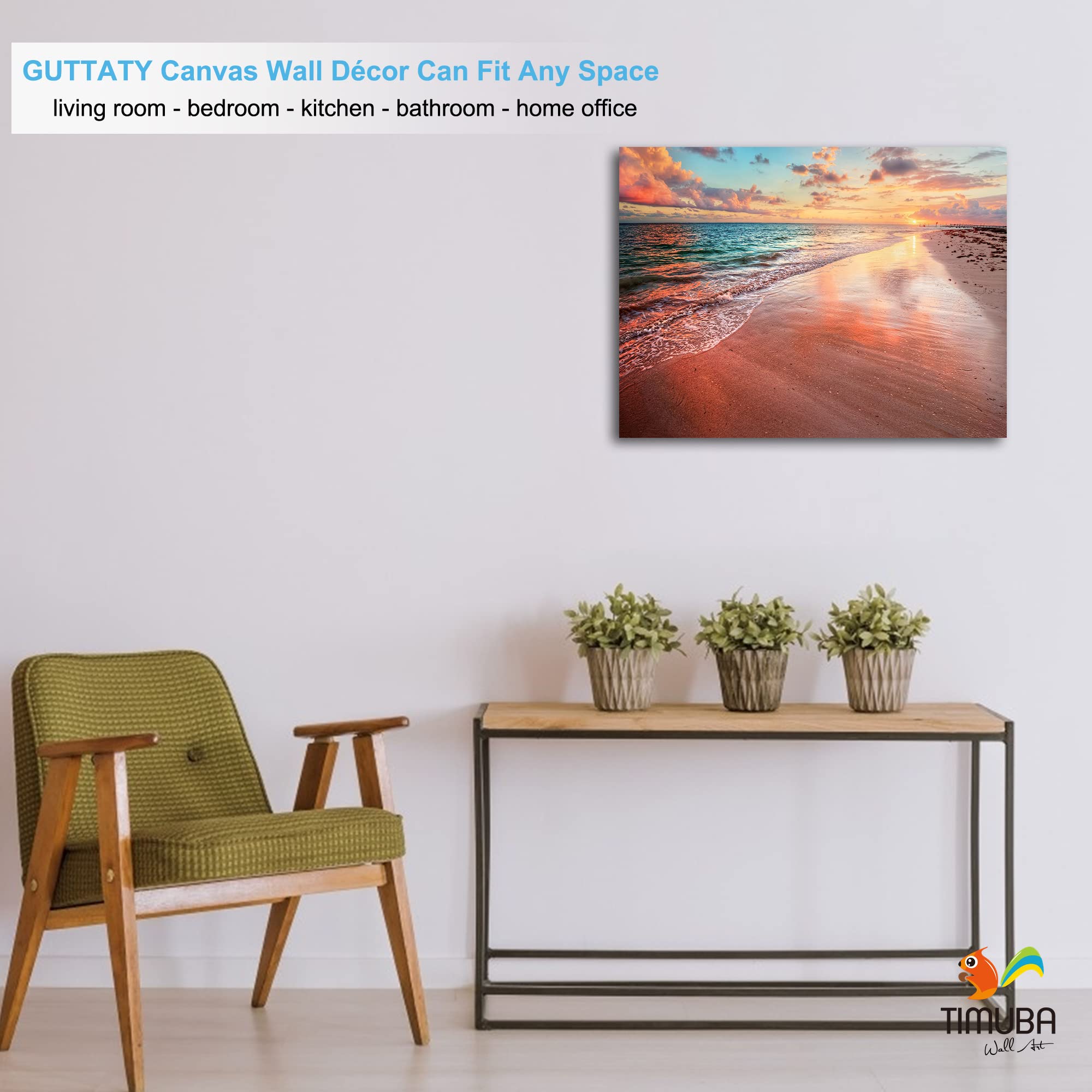 Beach Wall Art Decor - 18x24 Inches Sunset Landscape Canvas Print for Bathroom, Living Room & Home - Coastal Themed Wall Pictures Perfect for Beach House, Vacation Rental & Coastal Interior Design