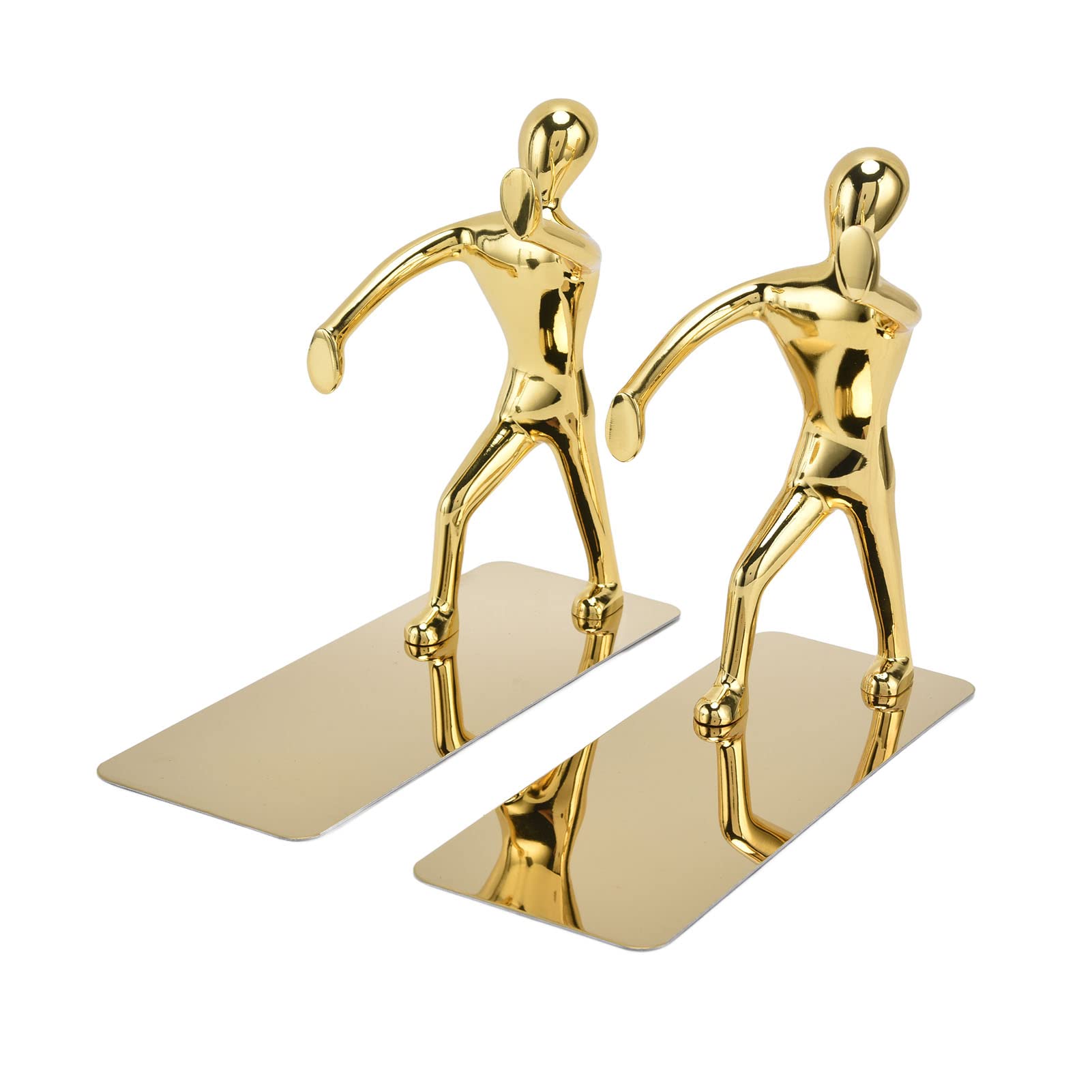 Premium Gold Man Bookends - Heavy Duty Stainless Steel Book Holders for Home & Office Decor - Perfect for Bookshelves, Desks, and Gift Giving