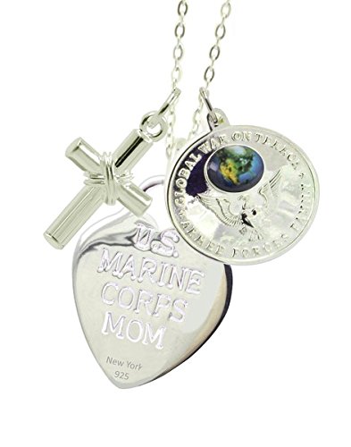 Sterling Silver Marine Mom Necklace - Elegant Military Pendant Jewelry for Navy Mothers - Perfect Gift for Deployment, Homecoming & Special Occasions
