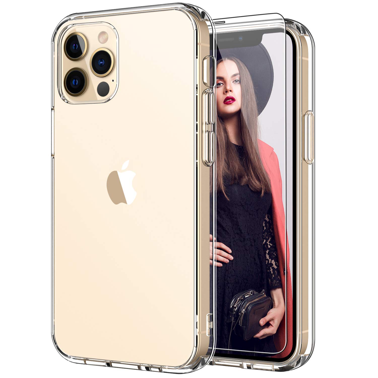 ICEDIO iPhone 12 Pro Max Clear Case with Screen Protector - Anti-Yellowing Crystal TPU Cover, Military Grade Shockproof Protective Phone Case for iPhone 12 Pro Max 6.7