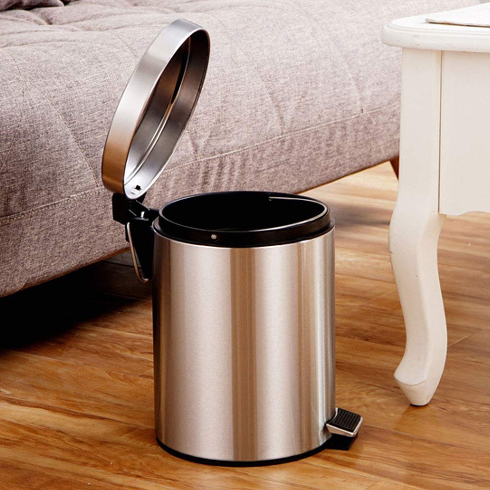 Hapivida 3L Stainless Steel Step Pedal Trash Can - Brushed Metal Kitchen Garbage Bin with Non-Slip Base, Durable Household Waste Bin for Home, Office & Bathroom (Silver) | Space-Saving & Odor-Controlling Design