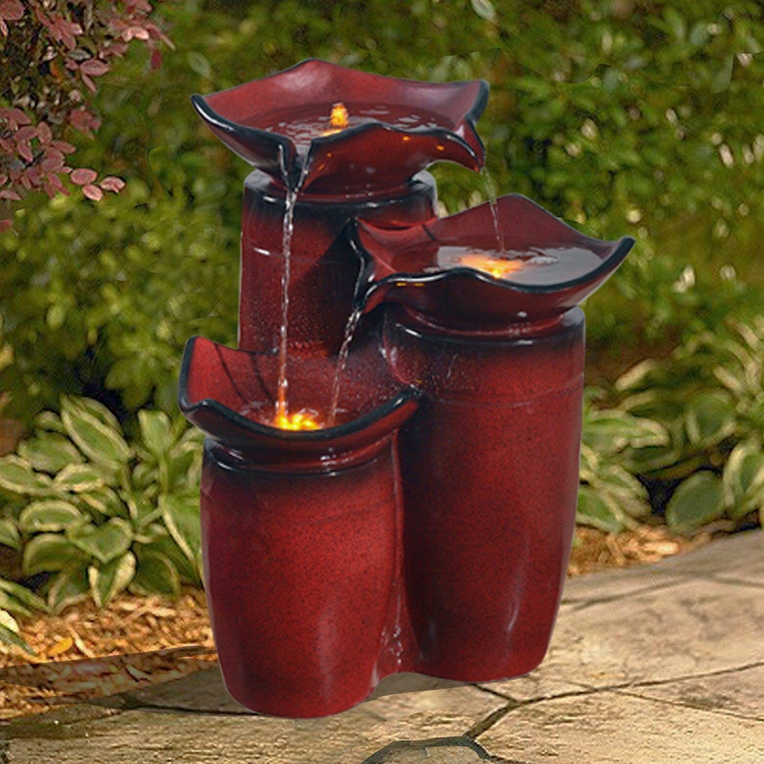 Grace Bay Resin Pot Fountain with LED Lights - 3-Piece Set Includes 4 LED Lights & 1 LV70T Pump - Outdoor Water Feature for Garden, Patio, or Backyard Decor
