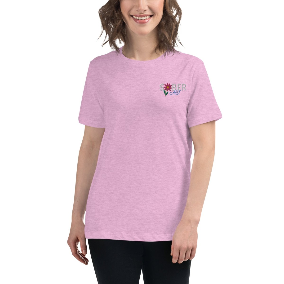 SOBER AF Women's Relaxed T-Shirt - Spring Blossom Print Comfortable Casual Tee for Everyday Wear, Lounge & Outings