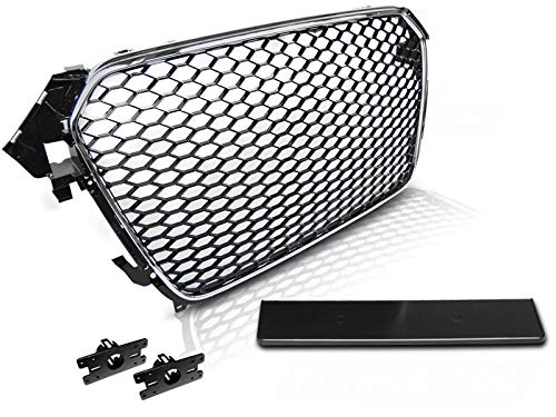 Audi A4 B8 RS-Type Front Grill - Honeycomb Mesh Sport Grille (Chrome Black) Compatible with 2011-2015 Sedan & Avant | Enhanced Airflow & Aggressive Styling for Street & Track Performance