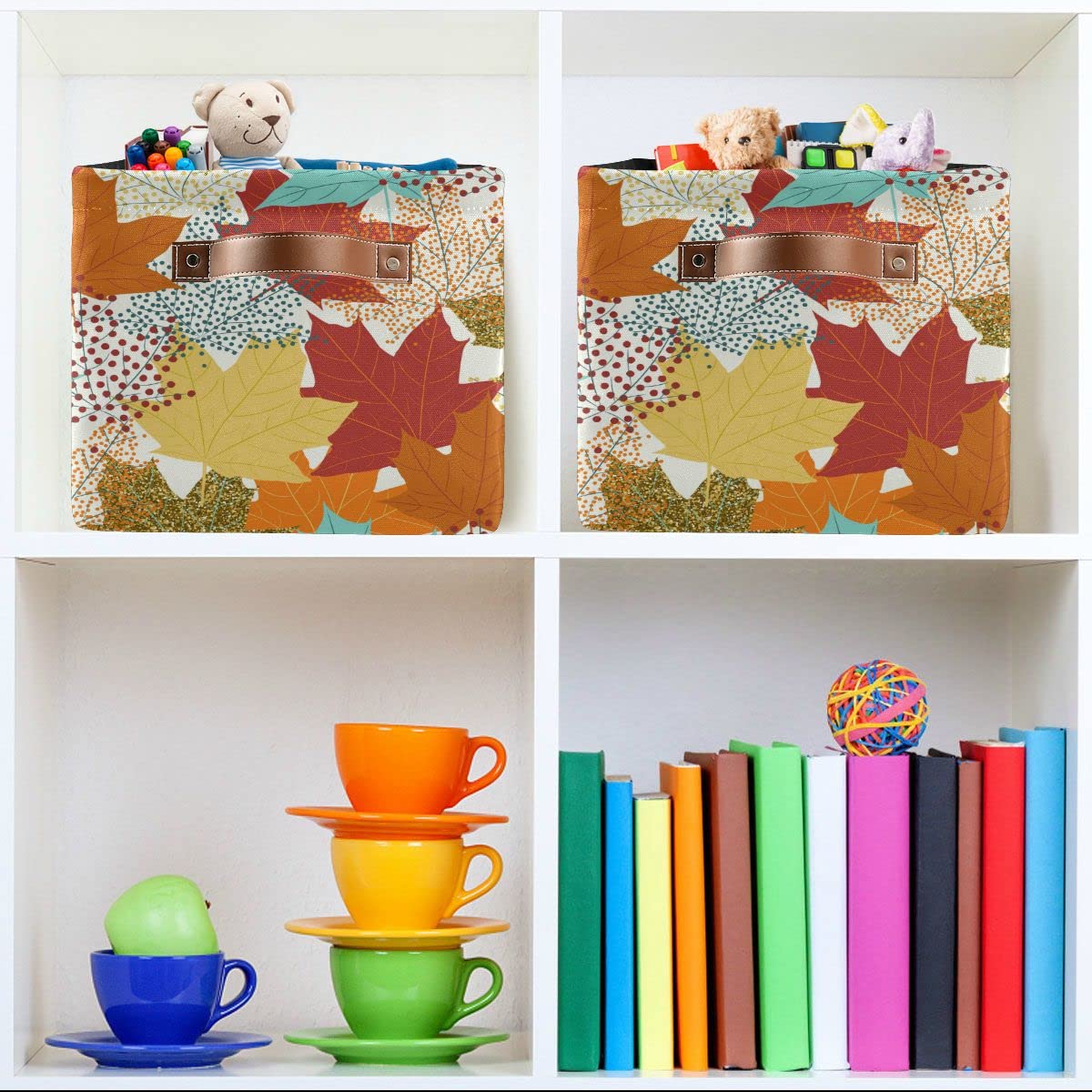 Foldable Fabric Storage Bin - 16x12x8 Inch Laundry Basket, Organizer for Baby Clothes, Dog Toys & Books | Autumn Maple Leaf Design | Perfect for Shelves, Closets & Home Organization | Durable Storage Solution for Seasonal Decor & Household Items